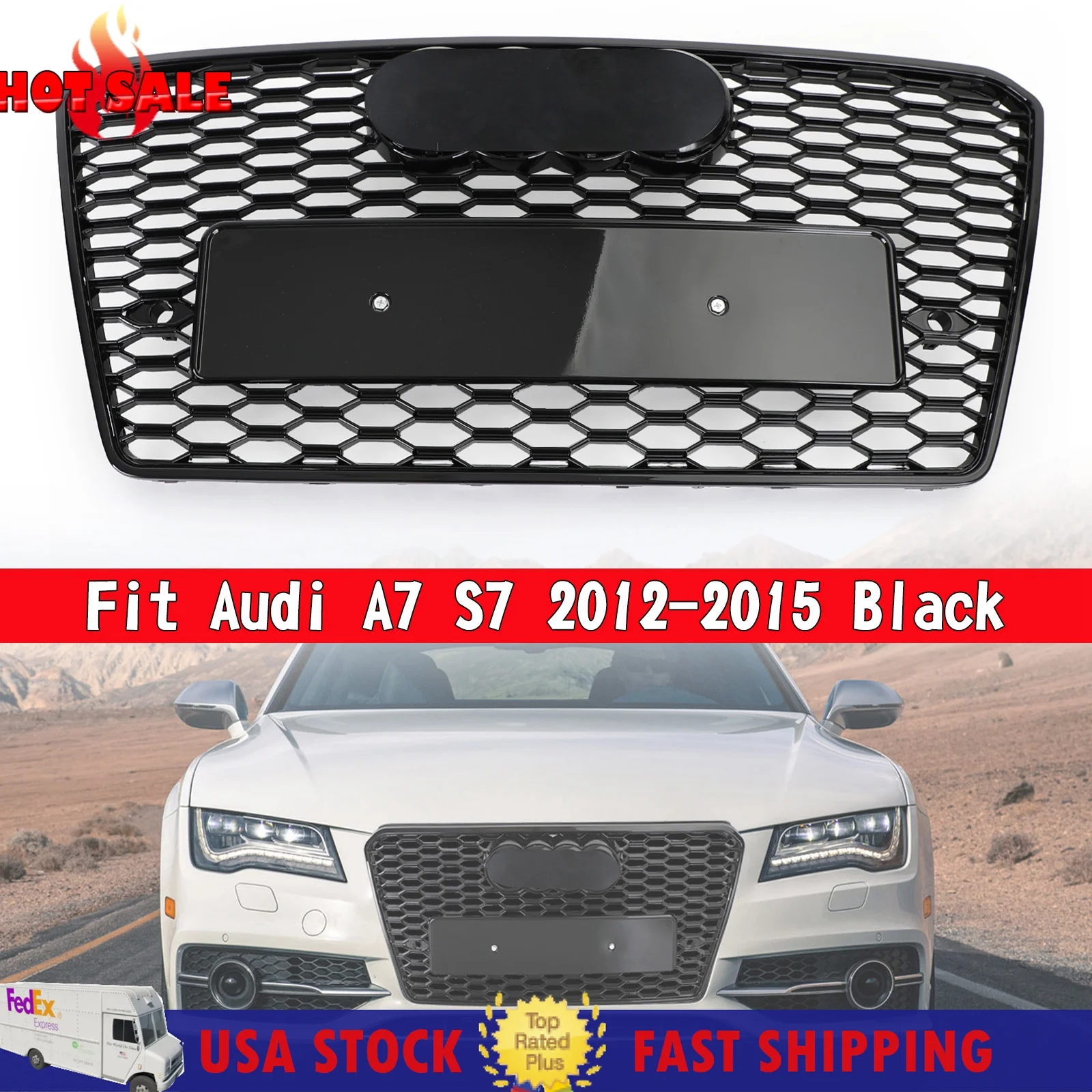 Fit For Audi A7/S7 2012-2015 RS7 Style Honeycomb Sport Mesh Hex Grille Grill Black