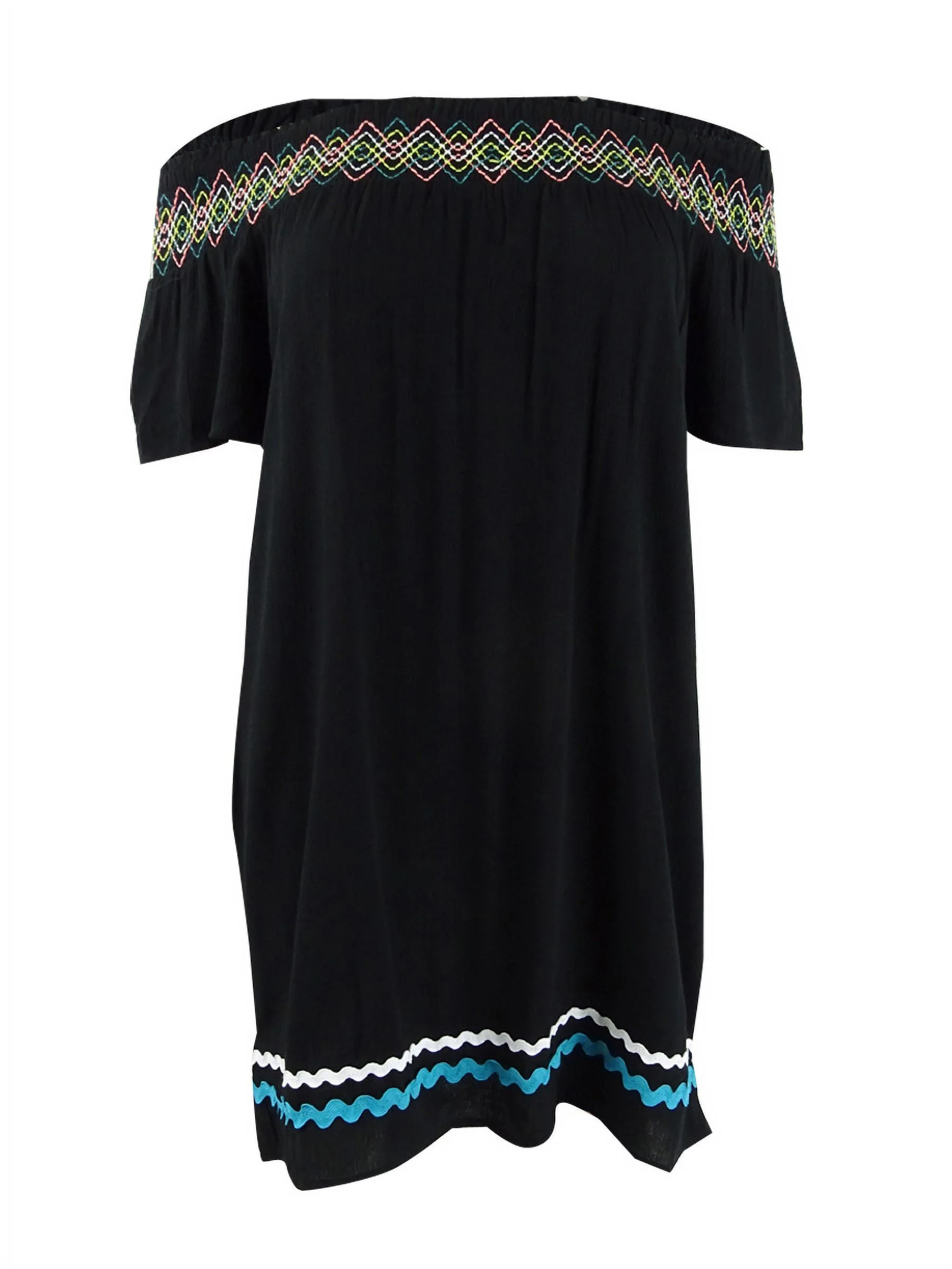 Miken Women's Embroidered Off-The-Shoulder Dress Swim Cover-Up (L, Black)