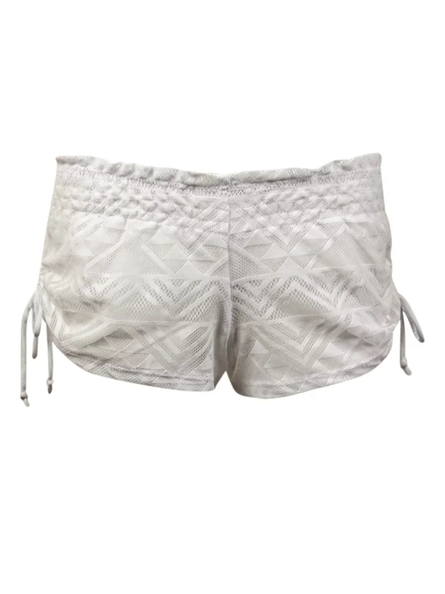Miken Women's Ruched-Tie Lace Shorts Swim Cover-Up (XS, White)