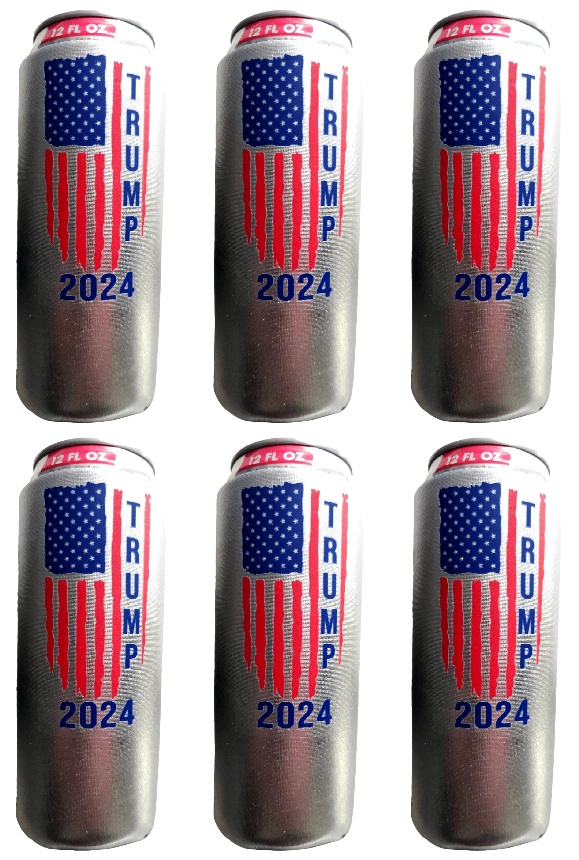 QualityPerfection  Trump 2024 Flag Slim Can Cooler Sleeves, Beer/Energy Drink Skinny 12 oz Neoprene ( Metallic Silver, 6 )