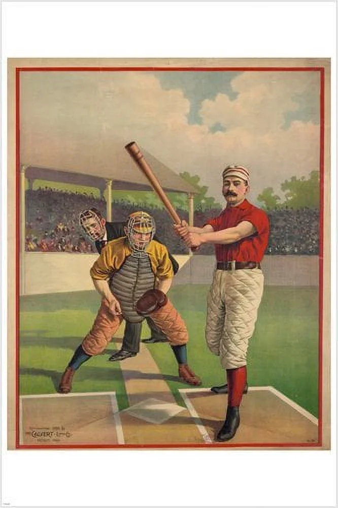 Vintage Baseball Sports Poster Unique 20x30 Batter Up Ballpark Old School