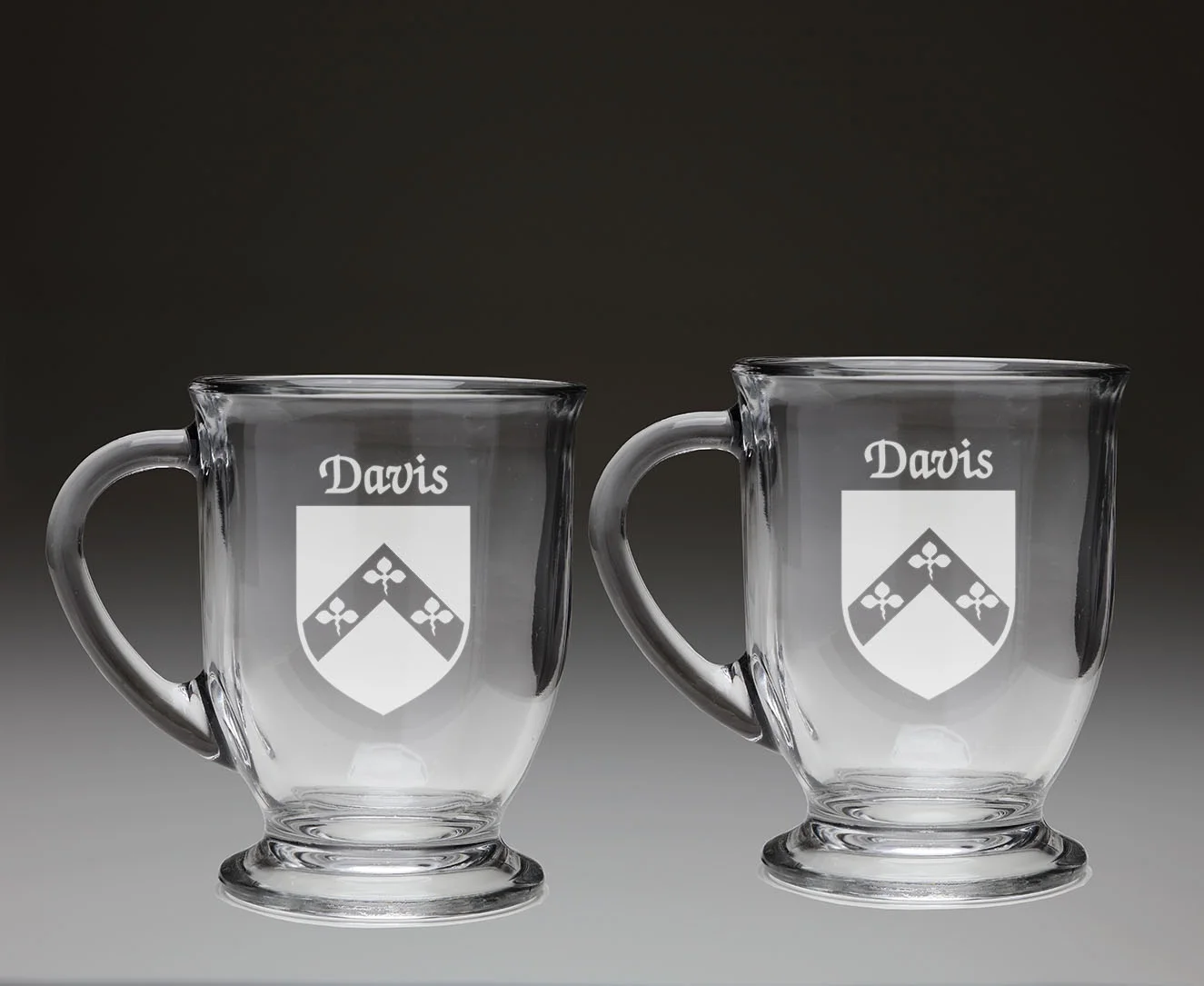 Davis Irish Coat of Arms Glass Coffee Mugs - Set of 2