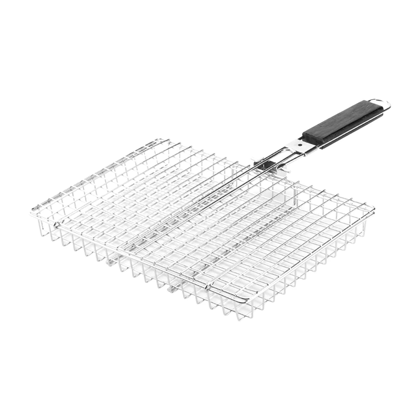 figatia BBQ Grilling Basket Grill Basket Stainless Steel Wooden Handle Grill Clip Grill Net for Cooking Party Chicken Vegetables