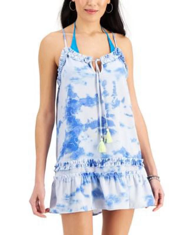 MSRP $34 Miken Juniors Tie-Dyed Ruffled Swim Cover-Up Blue Size Large