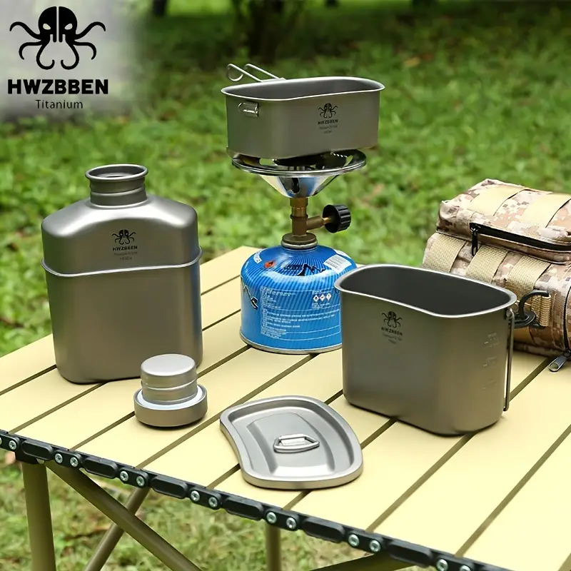 Titanium Military Canteen Cups Set Lightweight Mess Kit Cooking Set Water Bottle Bowl Kettle For Outdoor Camping