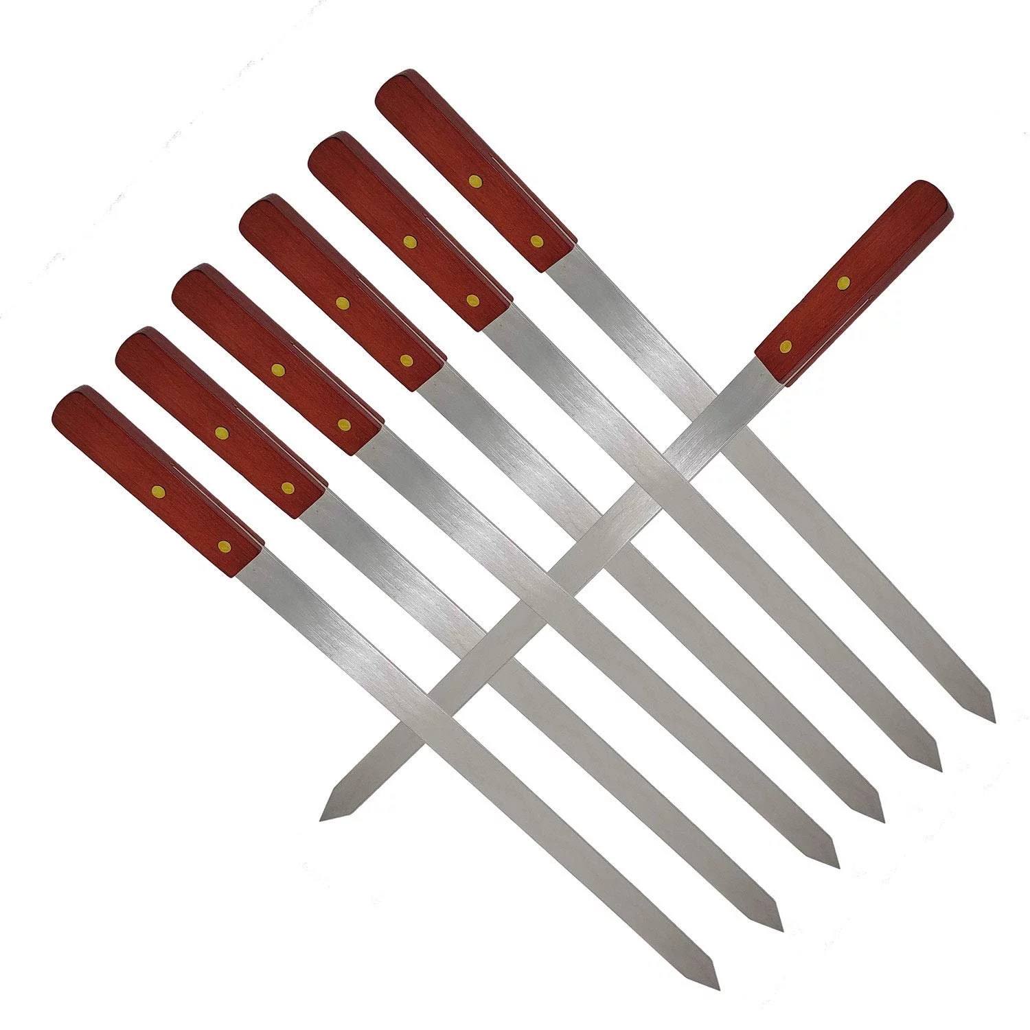 Large Flat Stainless Steel Brazilian Barbecue Style BBQ Skewers for Shish Kebab Turkish Grills & Koubideh Brazilian BBQ - 23 Inch x 1 Inch Wide with Wood Handle 6 Pack