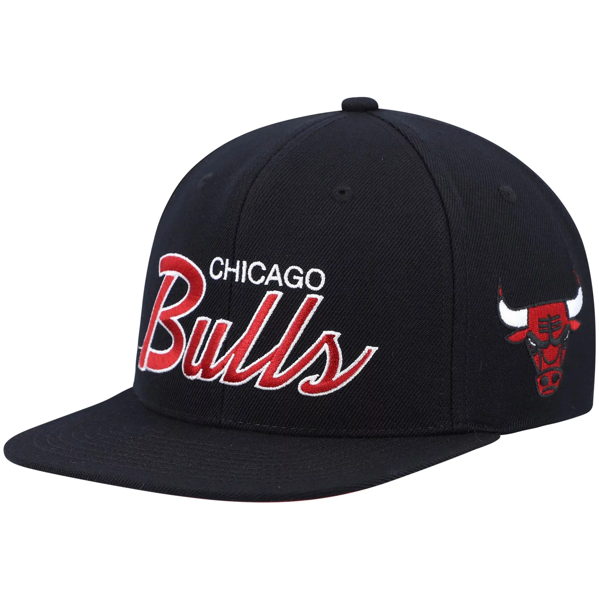 Men's Mitchell & Ness Black Chicago Bulls Hardwood Classics Script 2.0 Snapback Hat - OSFA