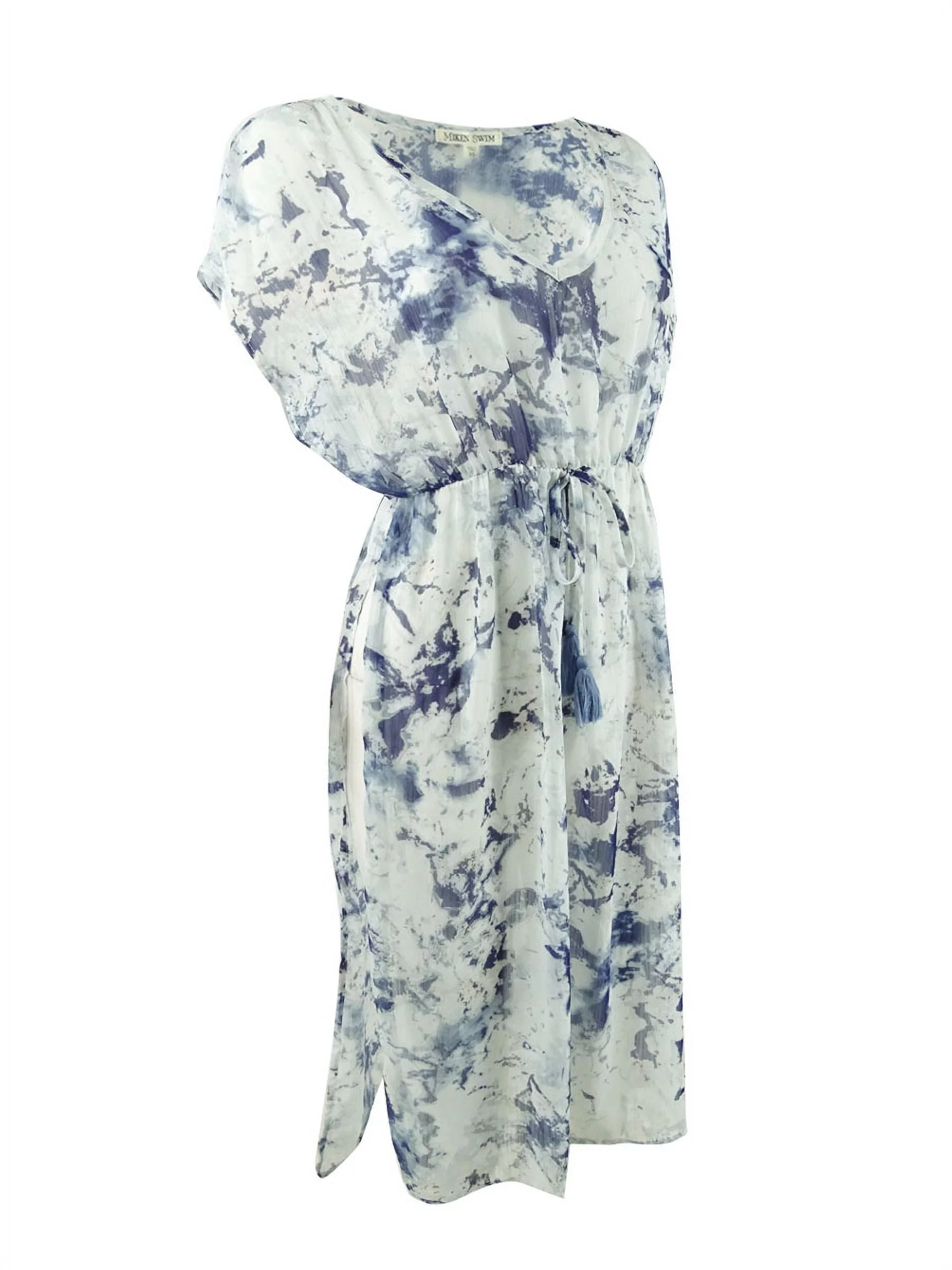 Miken Women's Printed Swim Dress Cover-Up (XS, White Shadow Blue)