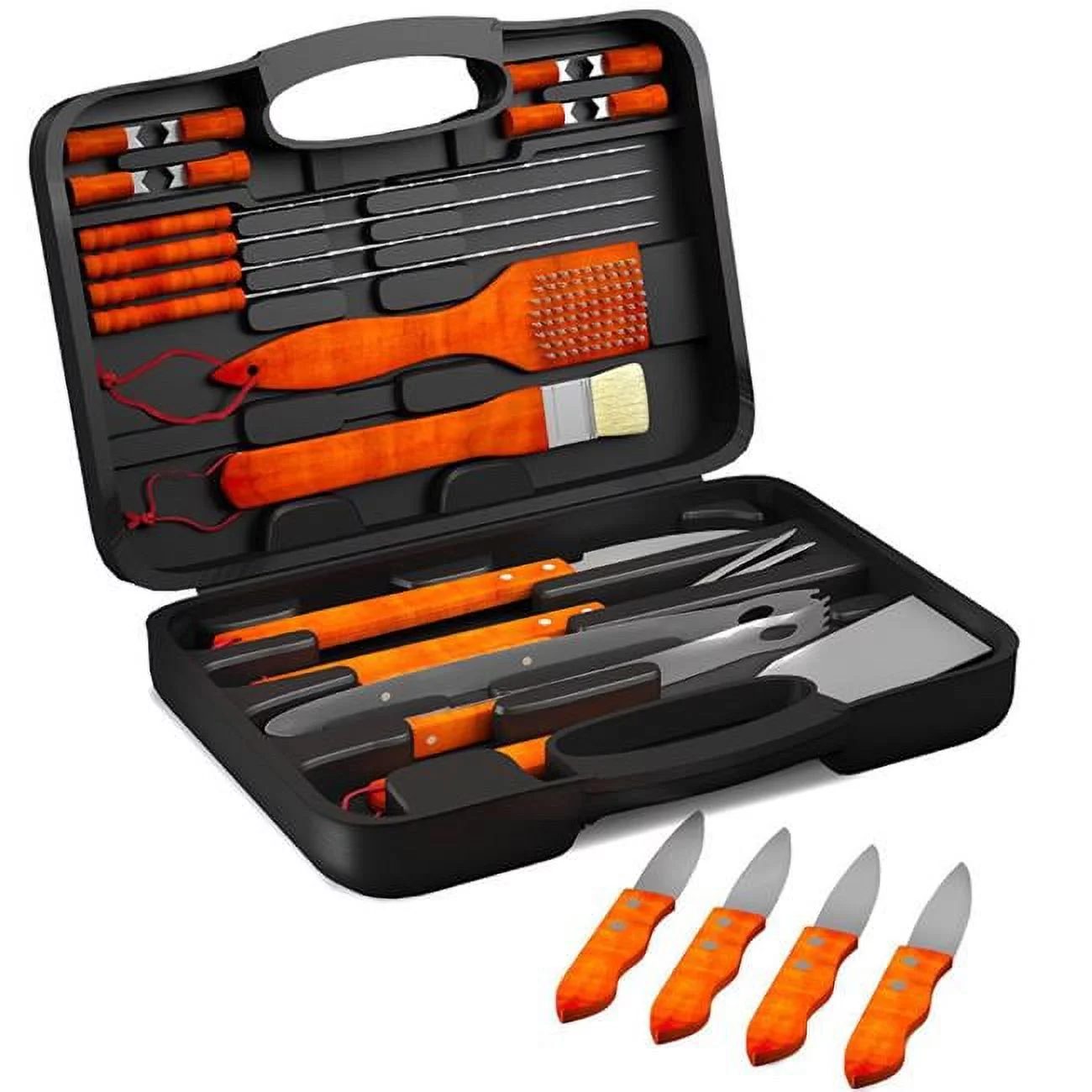 Wood BBQ Grill Tool Set - 22 Piece