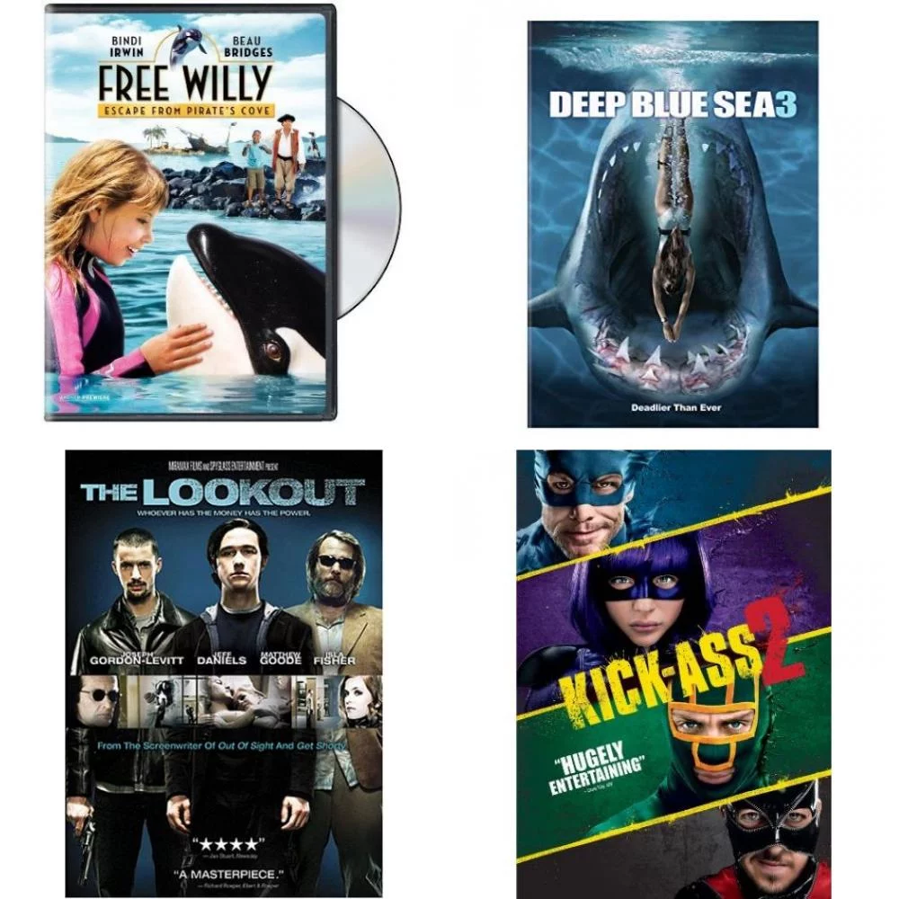 Assorted 4 Pack DVD Bundle: Free Willy: Escape from Pirate's Cove, Deep Blue Sea 3, The Lookout, Kick-Ass 2