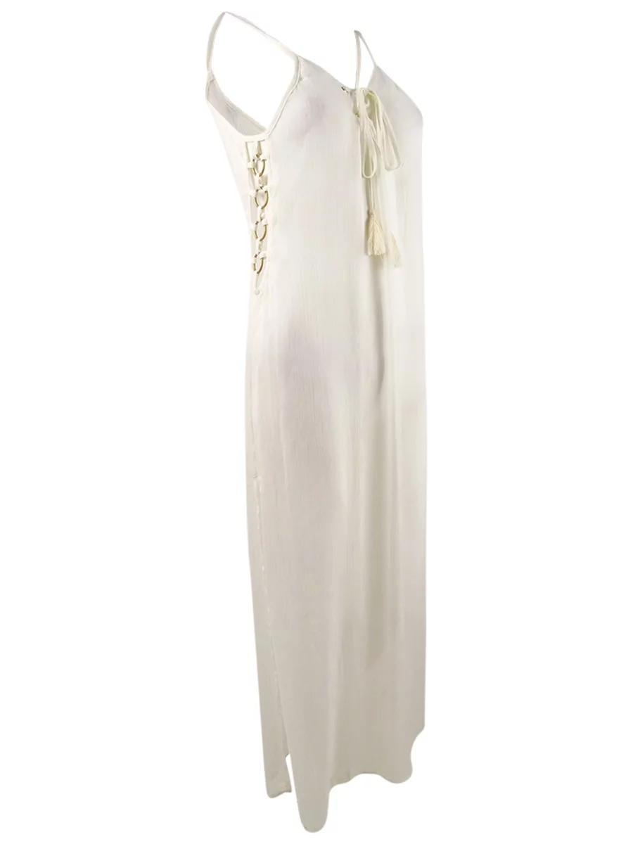 Miken Women's Embellished Lace-Up Dress Swim Cover-Up (S, Antique White)