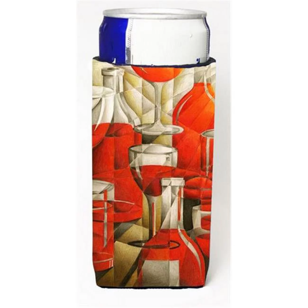 Carolines Treasures  Red Wine Bottles & Glasses Michelob Ultra Can coolers for Slim Cans