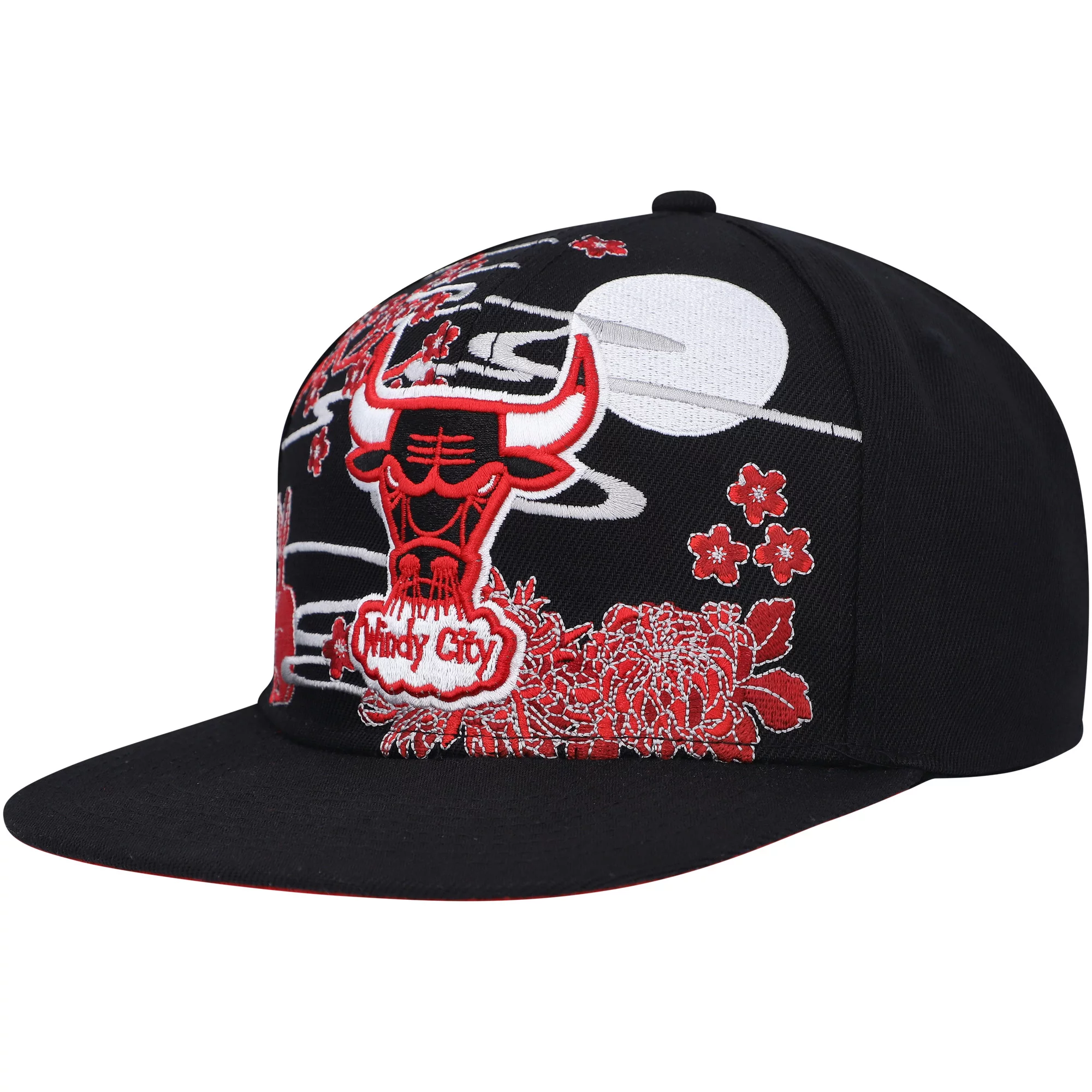 Men's Mitchell & Ness Black Chicago Bulls Hardwood Classics Asian Heritage Scenic Snapback Hat - OSFA