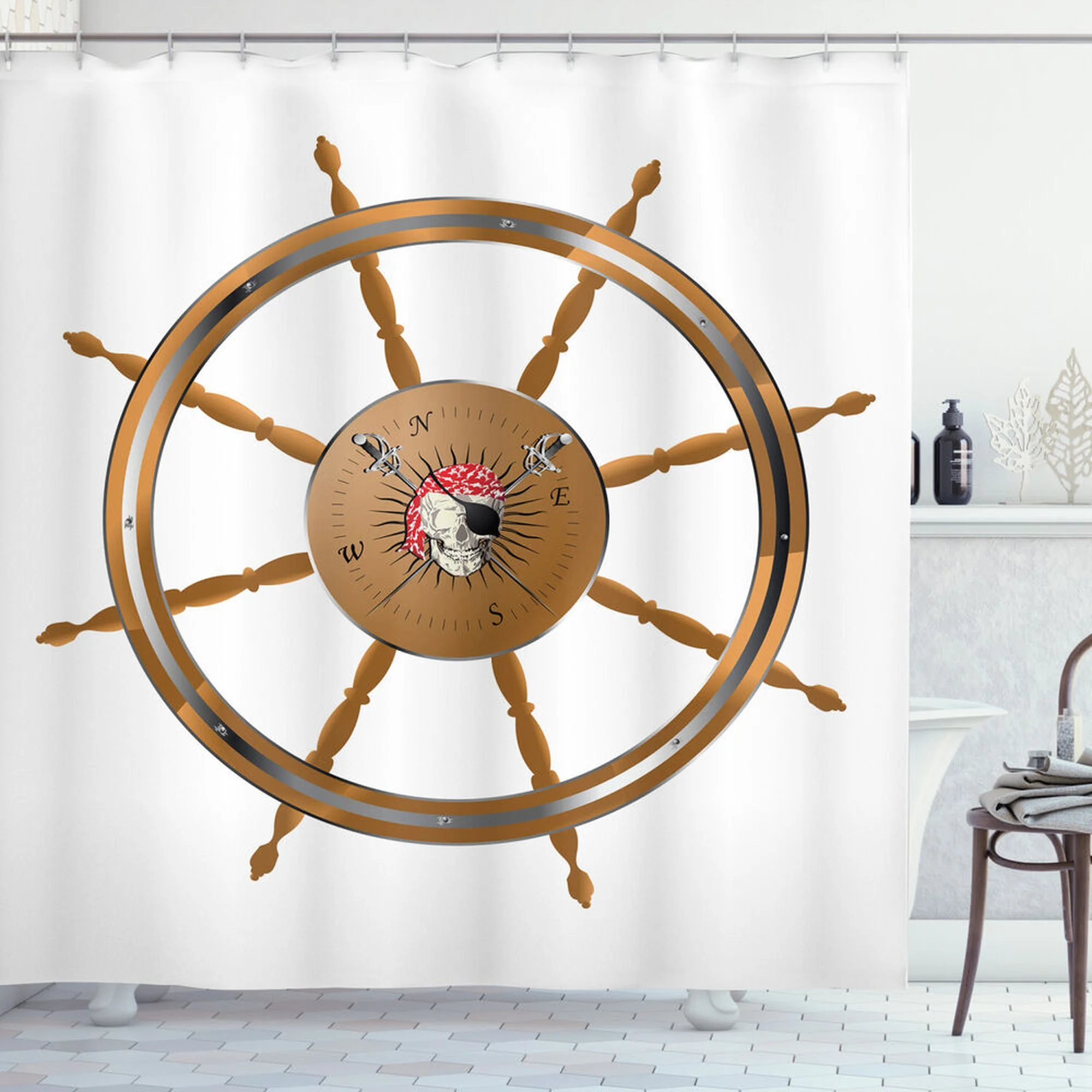 Pirate's Cove Vibes: Vintage Nautical Shower Curtain for Your Bathroom Decor