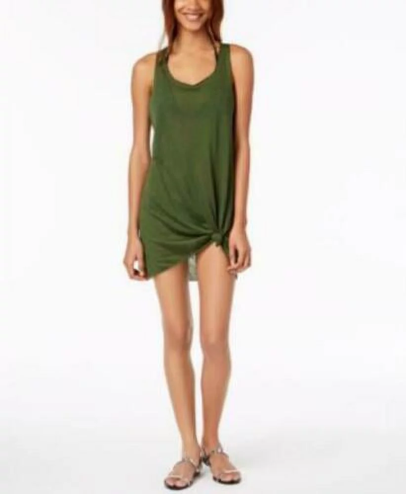 Miken Sheer Tank Dress Racerback Swimwear Cover-up, Choose Sz/Color: S/Dark Olive