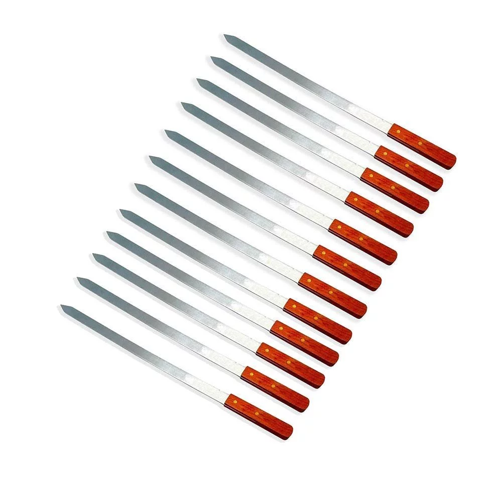 12 Pack 23-Inch Heavy Duty 1-Inch Wide BBQ Barbecue Kabob Skewers Wooden Handles