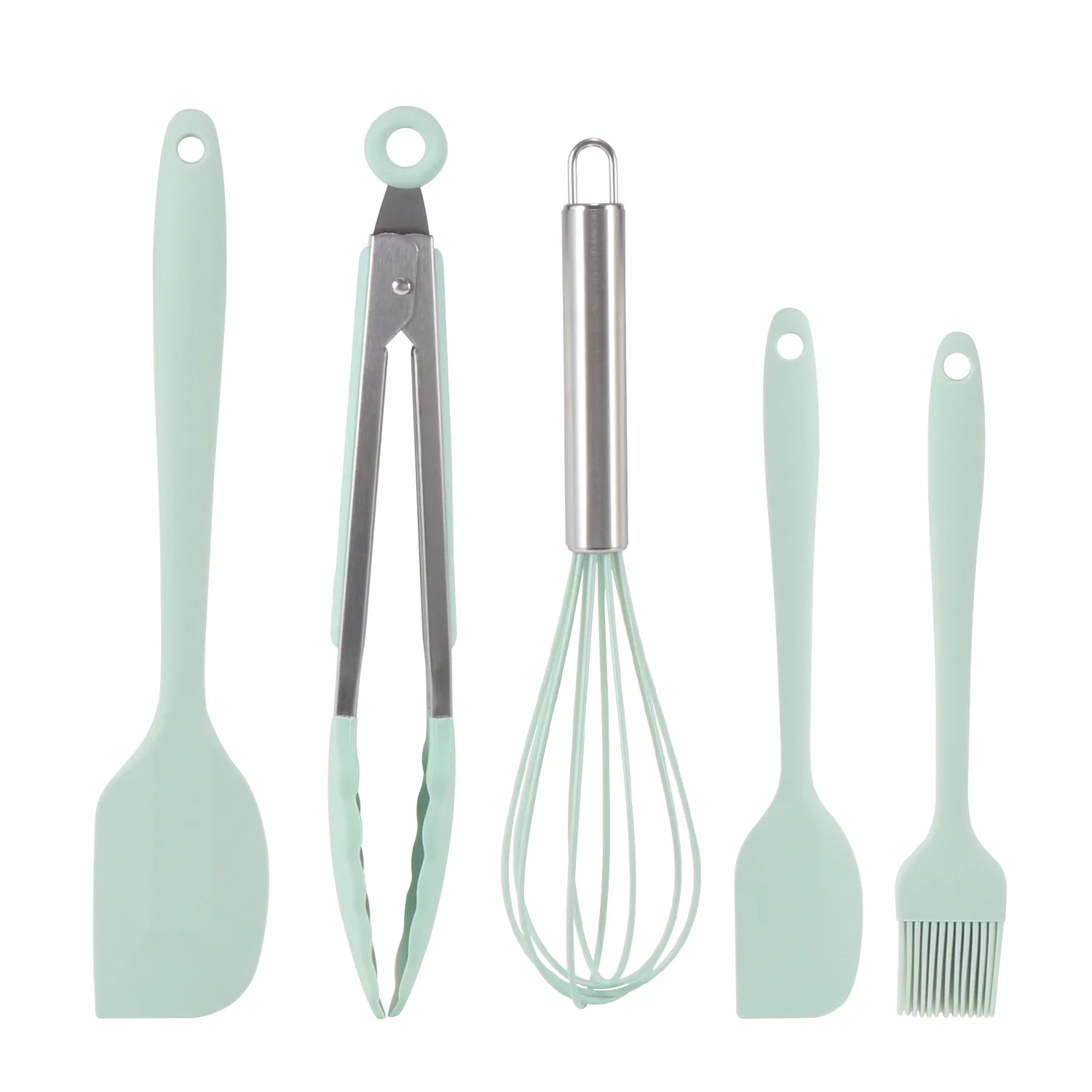 Silicone Cutlery, 5 Piece Set, Spatula and Grill Brush DIY Baking Cake Tools Cookware Set Spatula, Tongs, Whisk