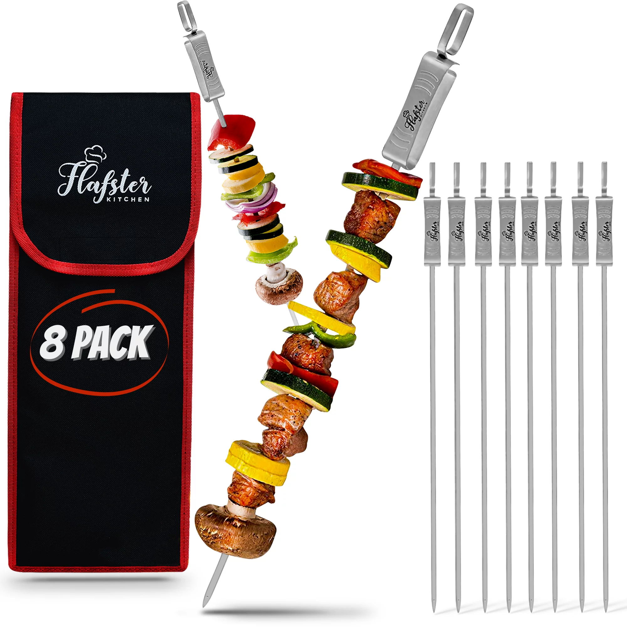 Skewers for Grilling 16 Long Flat BBQ Skewers with Push Bar Shish Kabobs Stainless Steel Skewer Sticks