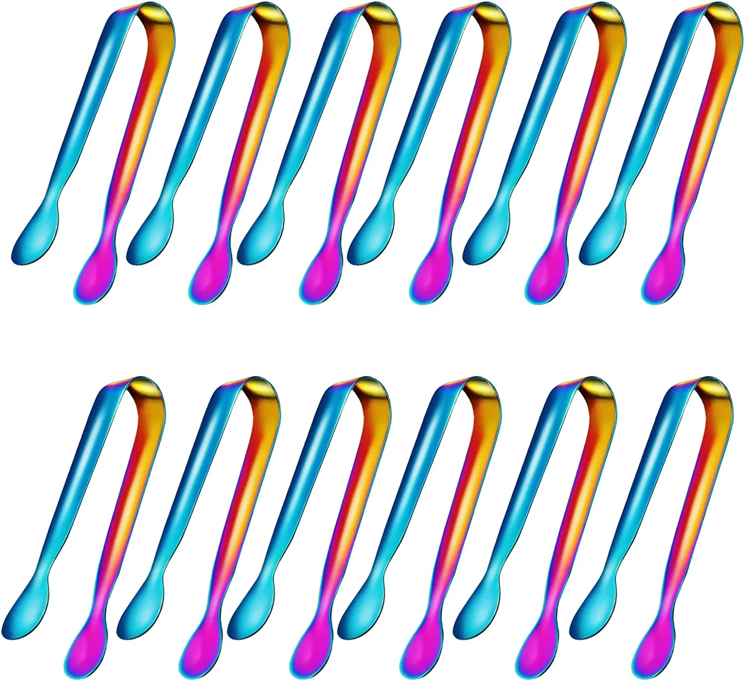 12 Pcs Serving Tongs,Small Serving Utensils for Parties Catering,Kitchen Tongs,Food-Grade 304 Stainless Steel Serving Tongs Cooking Tongs Set for Tea Party Coffee Bar, 4 Appetizer Tongs-Rainbow