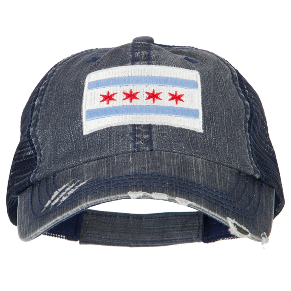 Chicago Flag Embroidered Low Profile Cotton Mesh Cap - Navy OSFM