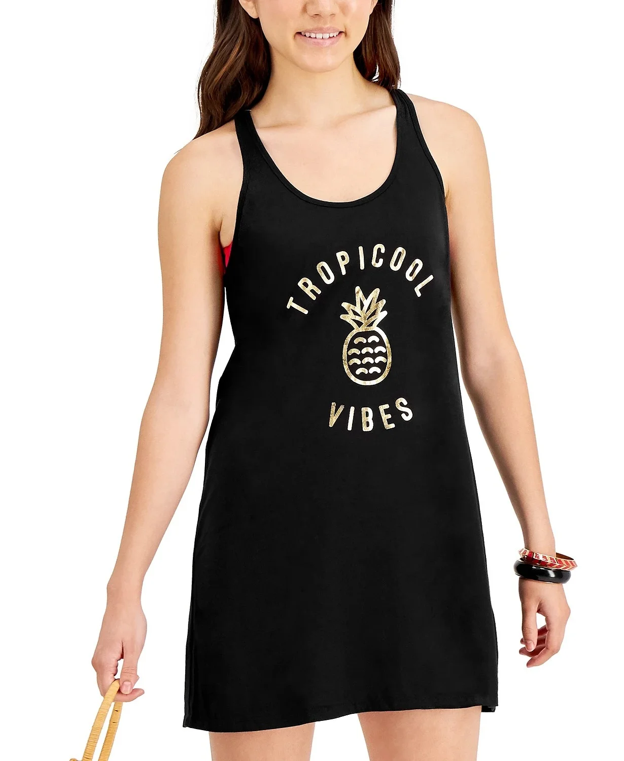 Miken BLACK Juniors' Graphic-Print Cotton Cover-up Dress, US Small
