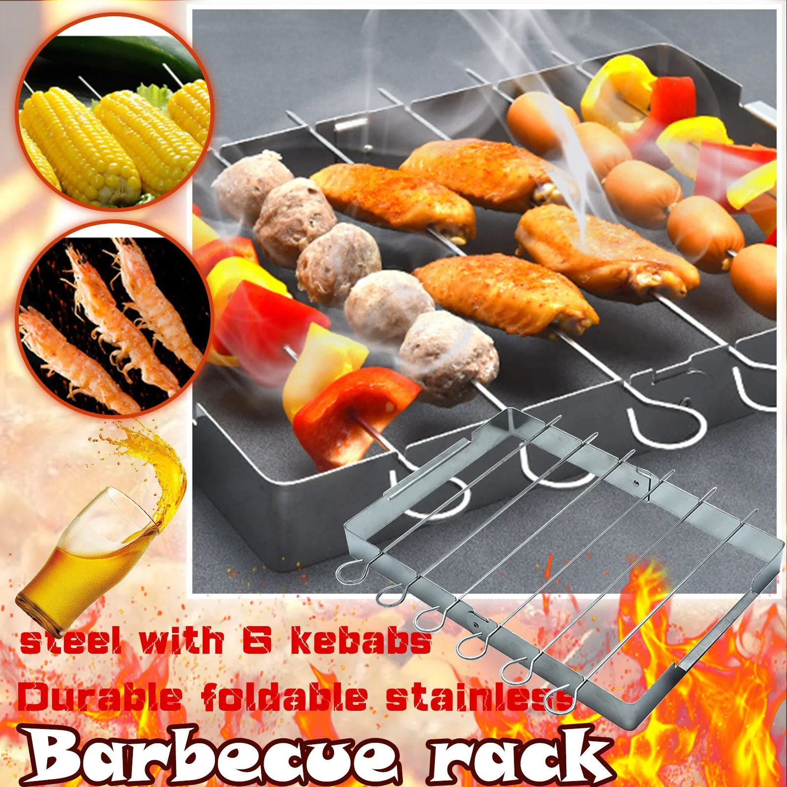 BuleStore Premium BBQ Skewer Rack For Grilling Shish Kabob And Skewers Durable Foldable