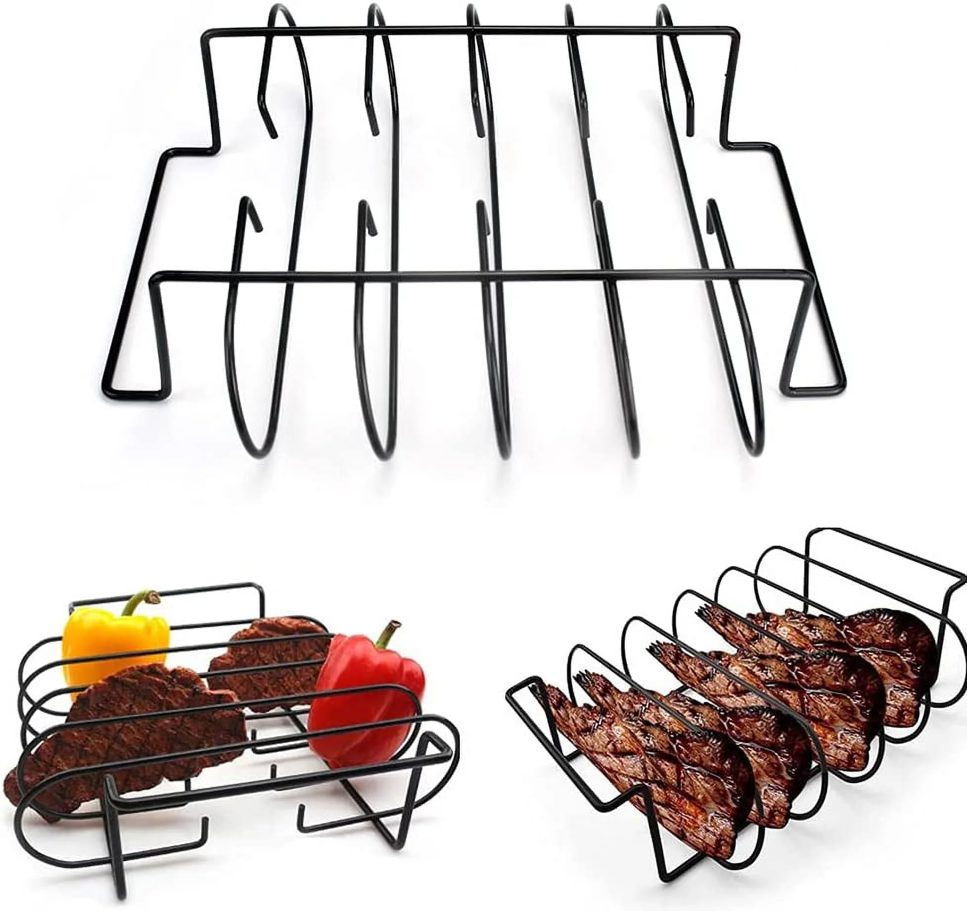 LYTIVAGEN  BBQ Rib Rack Mental Rib Rack Holder Non-Stick Rib Holder BPA-Free Rib Rack for Grill Rib Racks Holding 4 Rib for Grilling for Gas Smoker or Charcoal Grill( 32*25.5*8cm, Black)