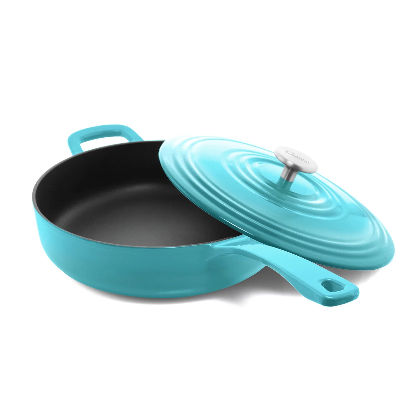 Chantal 5 qt. Round Cast-Iron Saute Skillet w/ Lid, Sea Blue