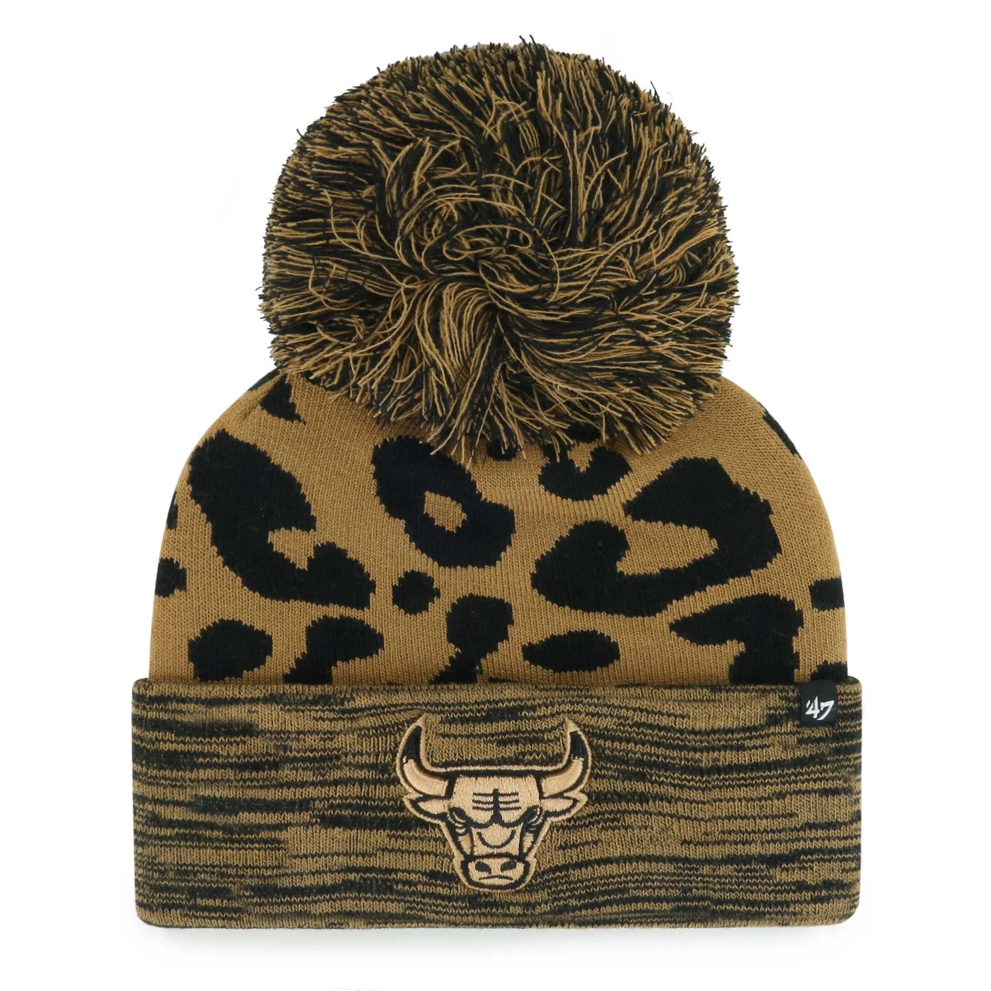 Women's '47 Leopard Chicago Bulls Rosette Cuffed Knit Hat with Pom - OSFA
