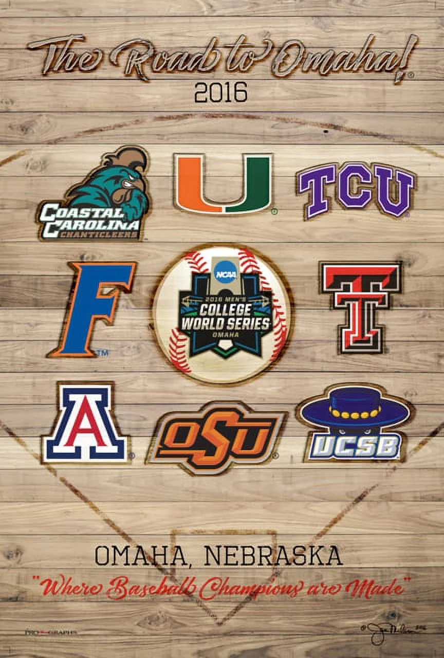 2016 Baseball College World Series The Road to Omaha 8 Team Print Poster