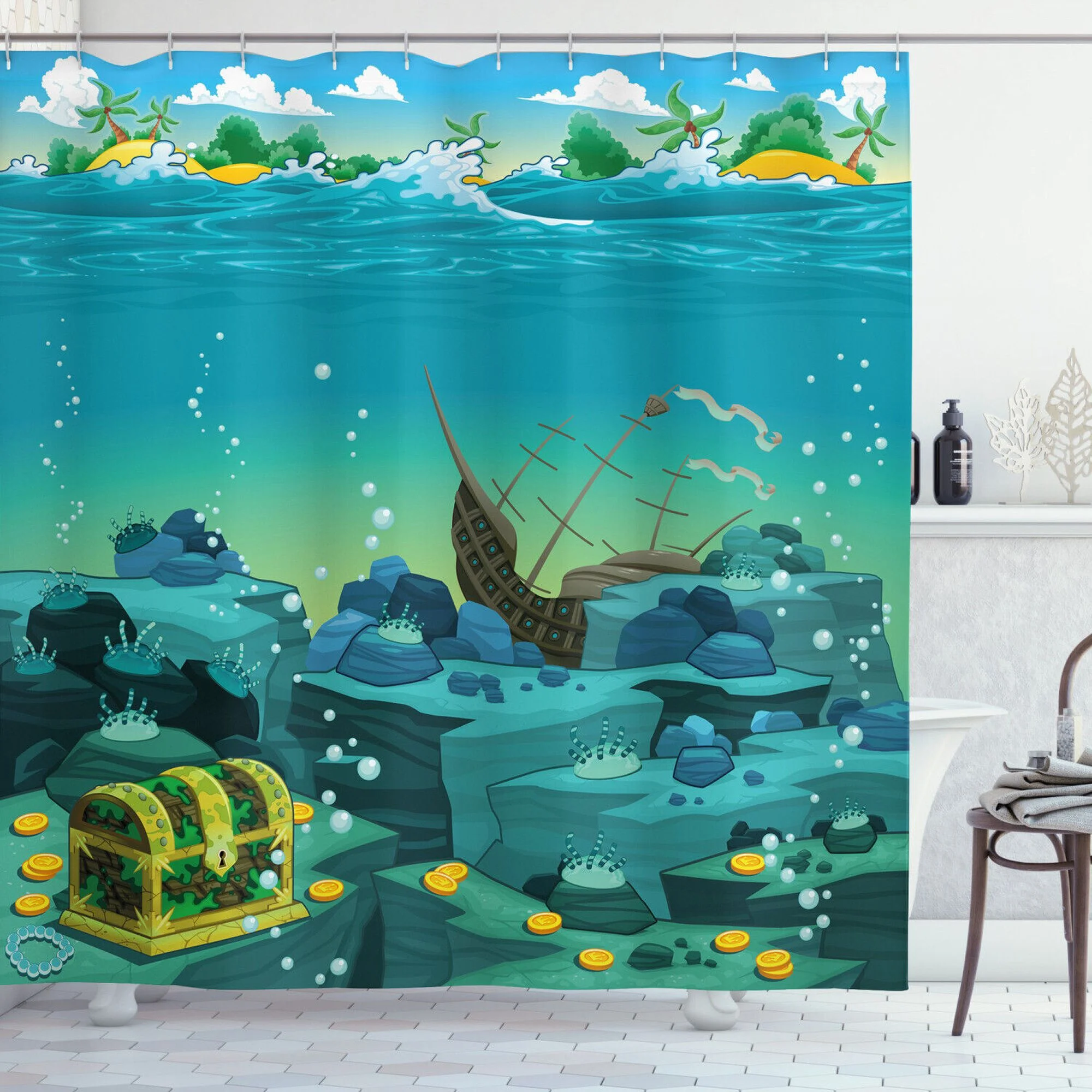 Pirate Cove Shower Curtain: Exciting Shipwreck Theme for Children's Bathrooms