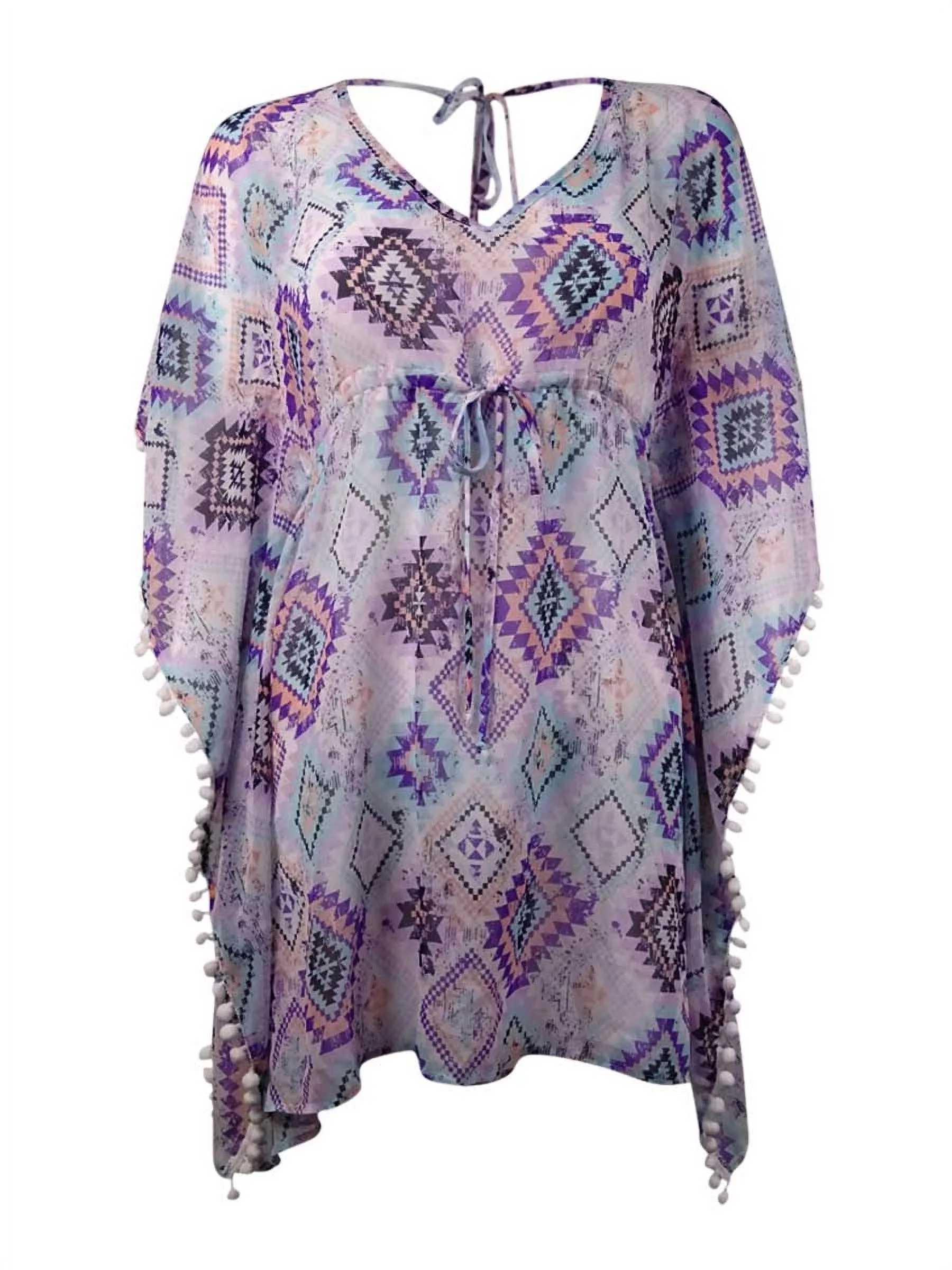 Miken Women's Splatter Geo-Print Pom-Pom Dress Swim Cover-Up, XL, Pink Lavender
