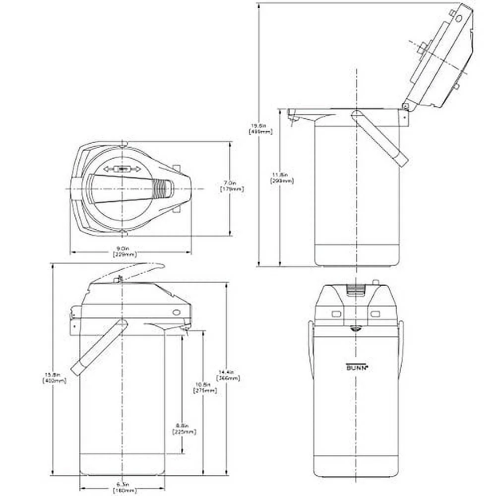 BUNN Lever Action Airpot, 3 Liter, Stainless Steel 32130.0000