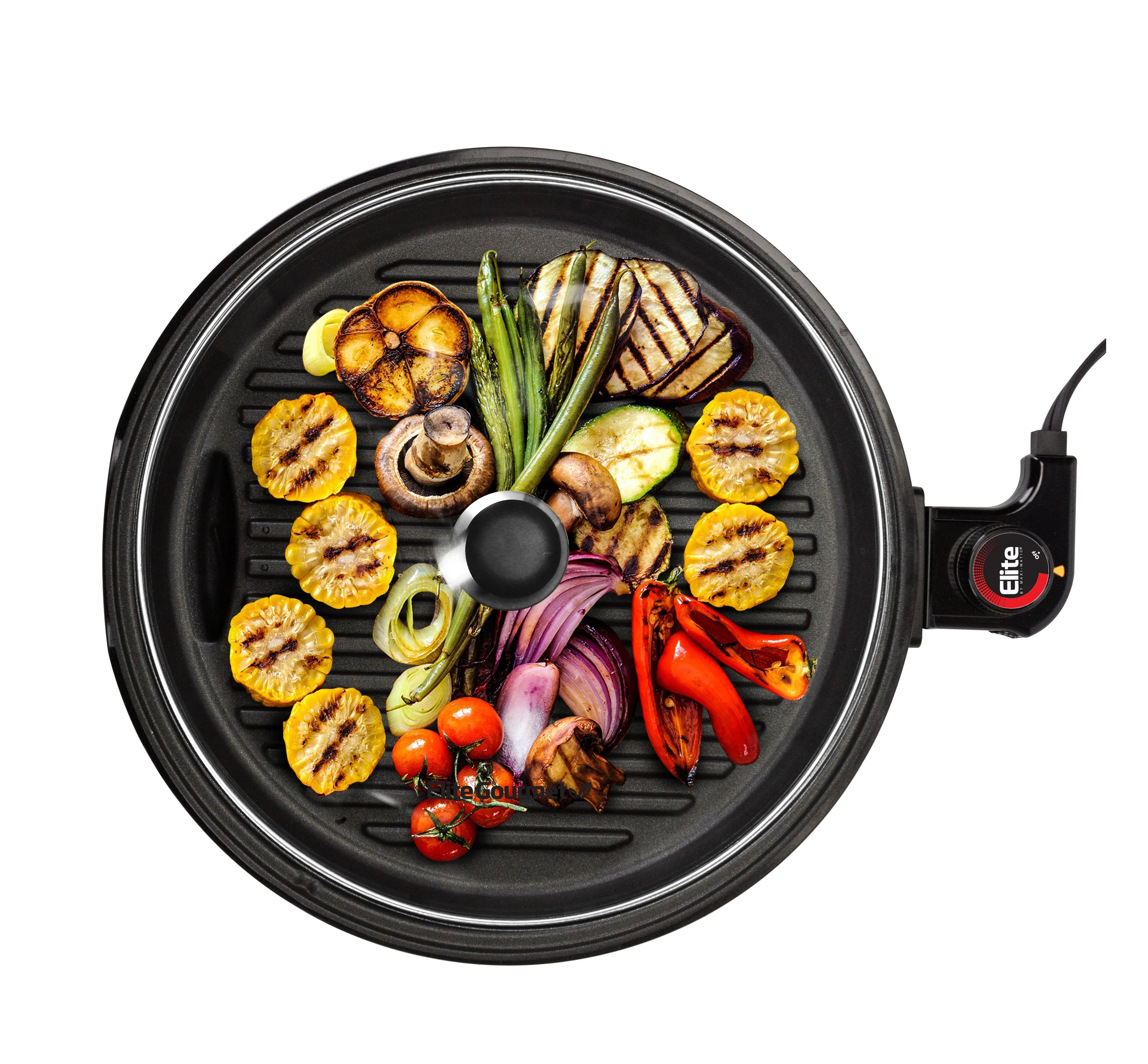 Elite Gourmet 12�� Deluxe Indoor Grill with Tempered Glass Lid, Stainless Steel