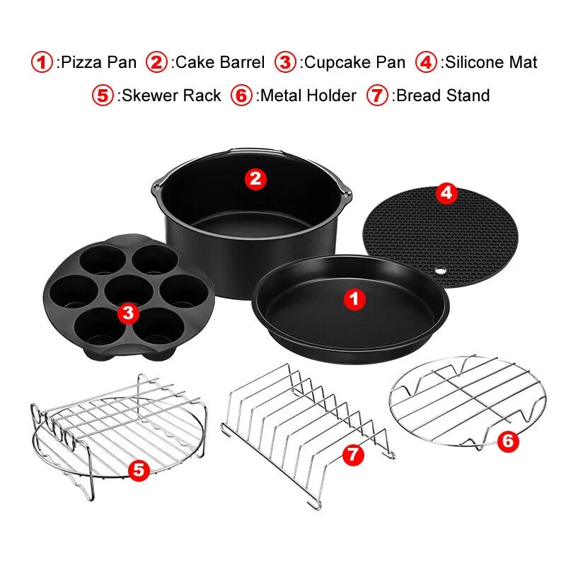 Air Fryer Accessories XL, 8 Inch Set Of 11 For Many Brands From 3.7QT 4.2QT 5.3QT 5.5QT 5.8QT Deep Air Fryer with Recipes Cookbook