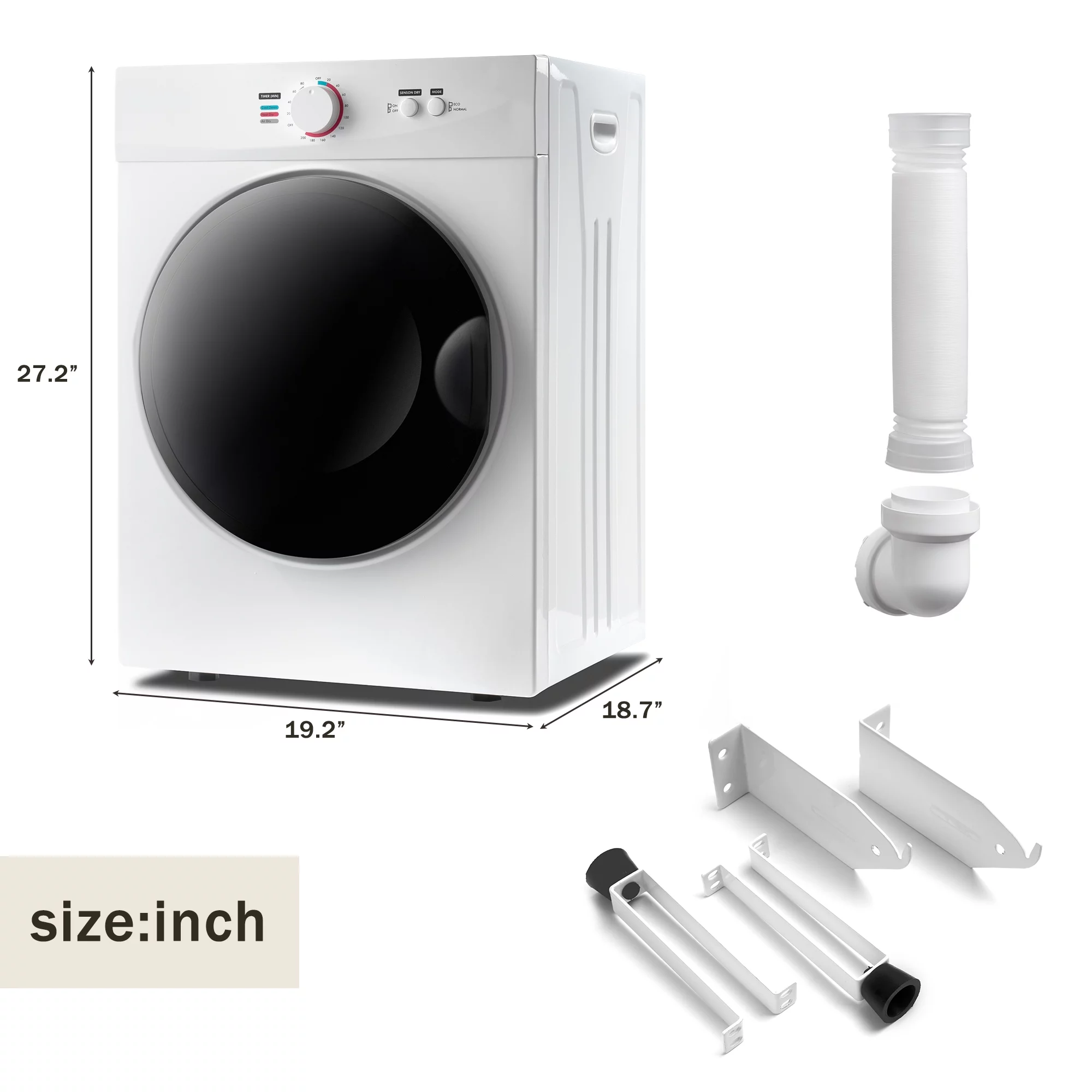 Euroco 6.6lbs Portable Laundry Dryer with 5 Drying Modes, Stainless Steel Clothes Dryers for Home, Dorm, Apartment, Wall Mount Dryer
