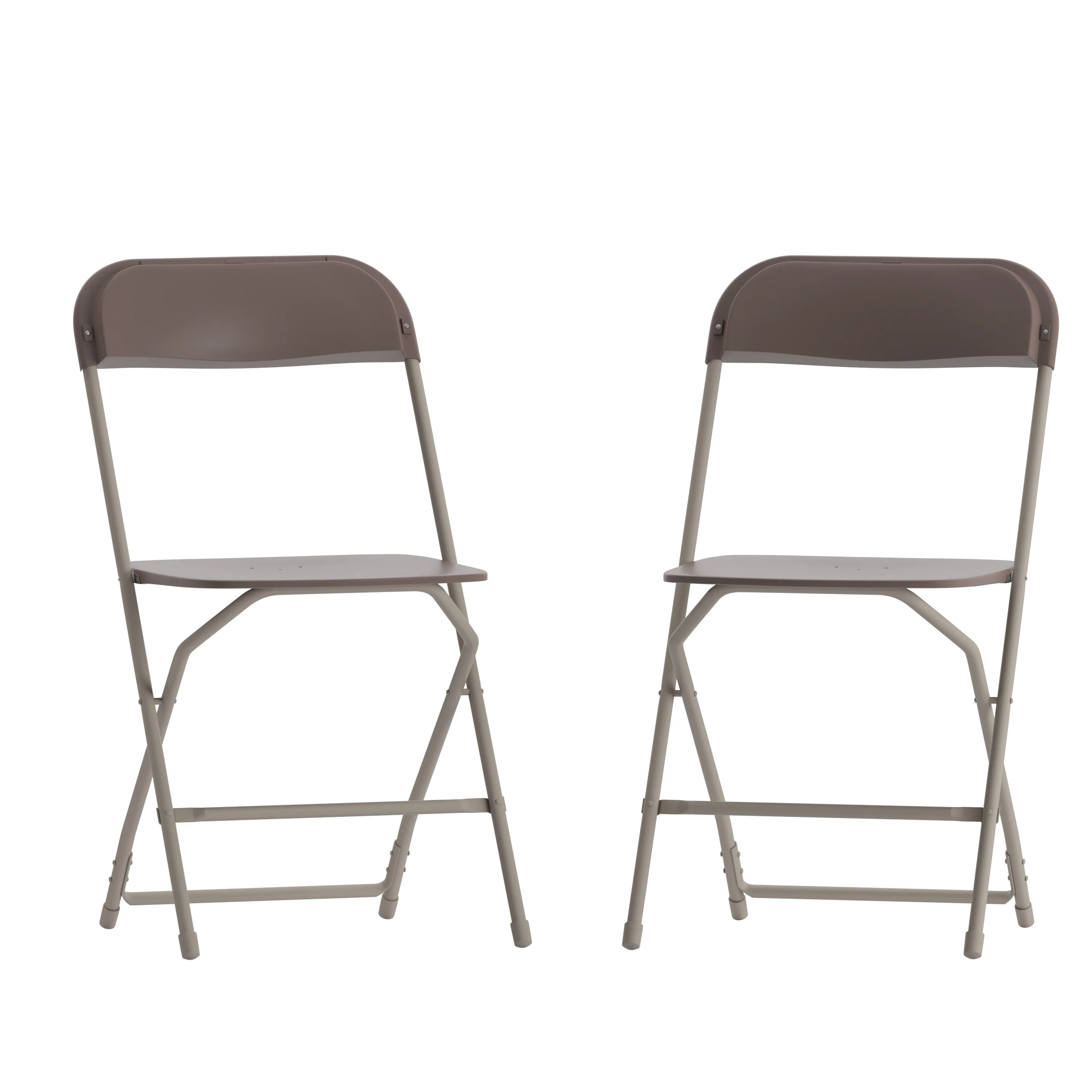 Emma + Oliver Set of 2 Plastic Folding Chairs - 650 LB Weight Capacity Lightweight Stackable Folding Chair in Brown