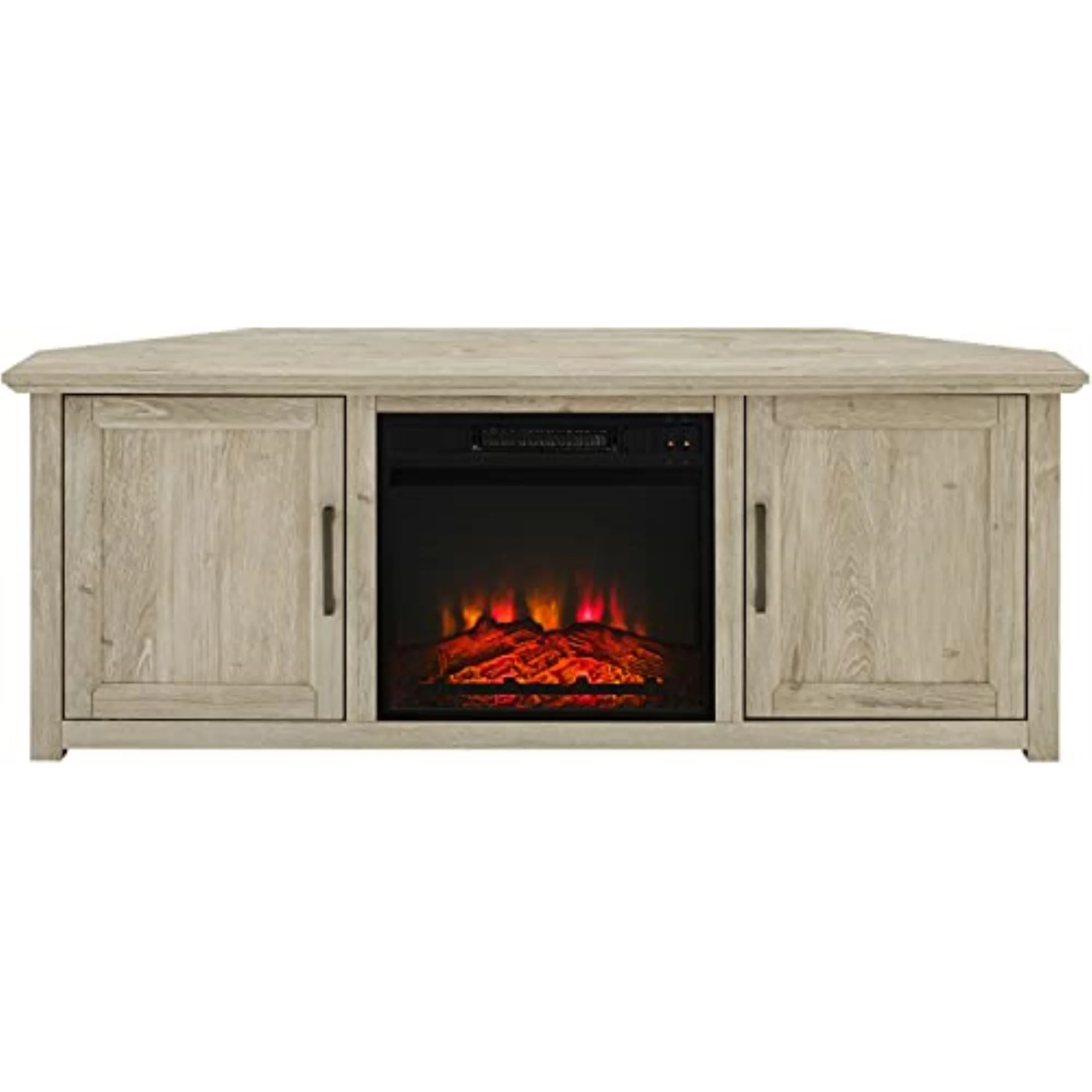 Crosley Furniture Camden 58'Wood Corner TV Stand with Fireplace in Frosted Oak