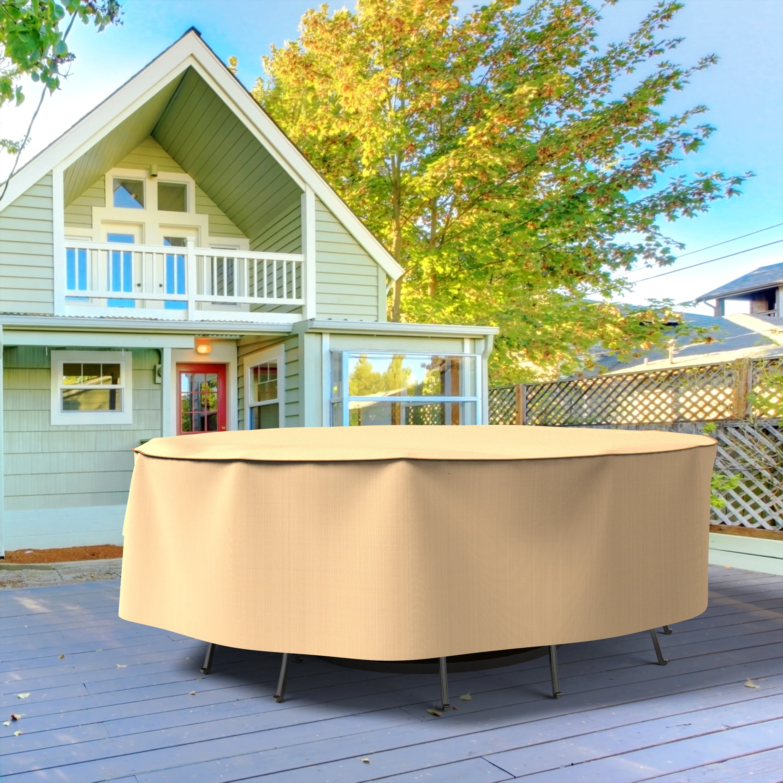 Budge XXL Beige Patio Oval Table/Chairs Cover, Sedona