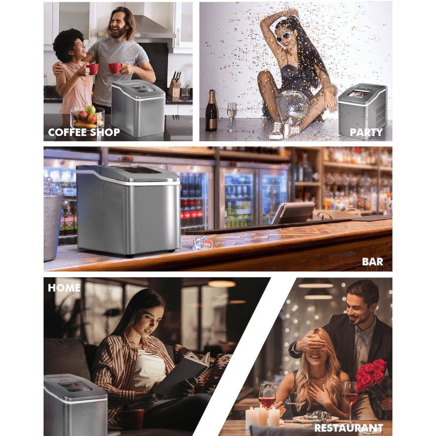 Kepooman Ice Maker, Commercial Ice Machine, Freestanding Ice Machine, Portable Countertop Ice Maker Machine with Scoop-Silver
