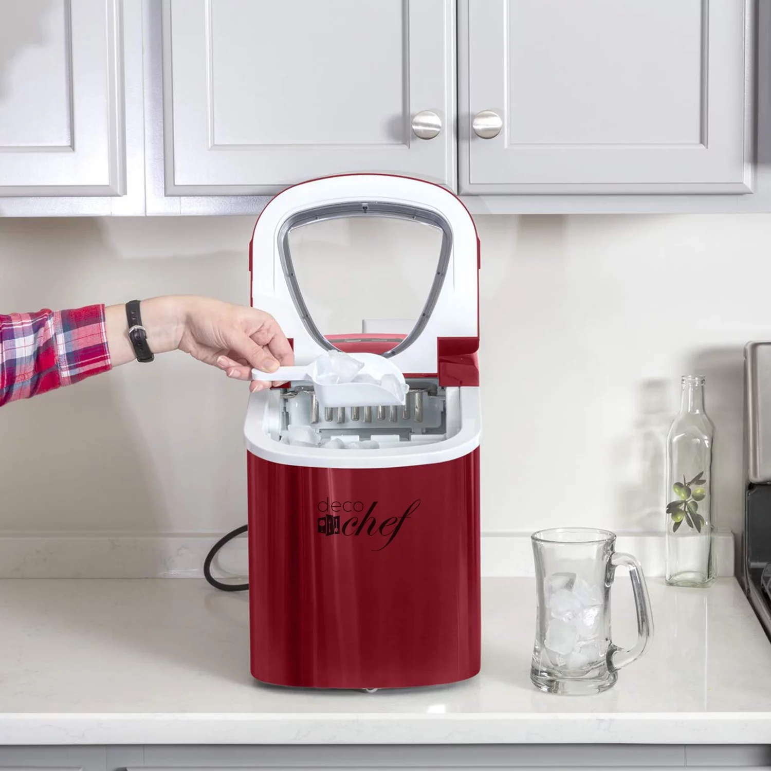 Deco Chef Countertop Ice Maker Portable 26lb Daily Capacity, Red