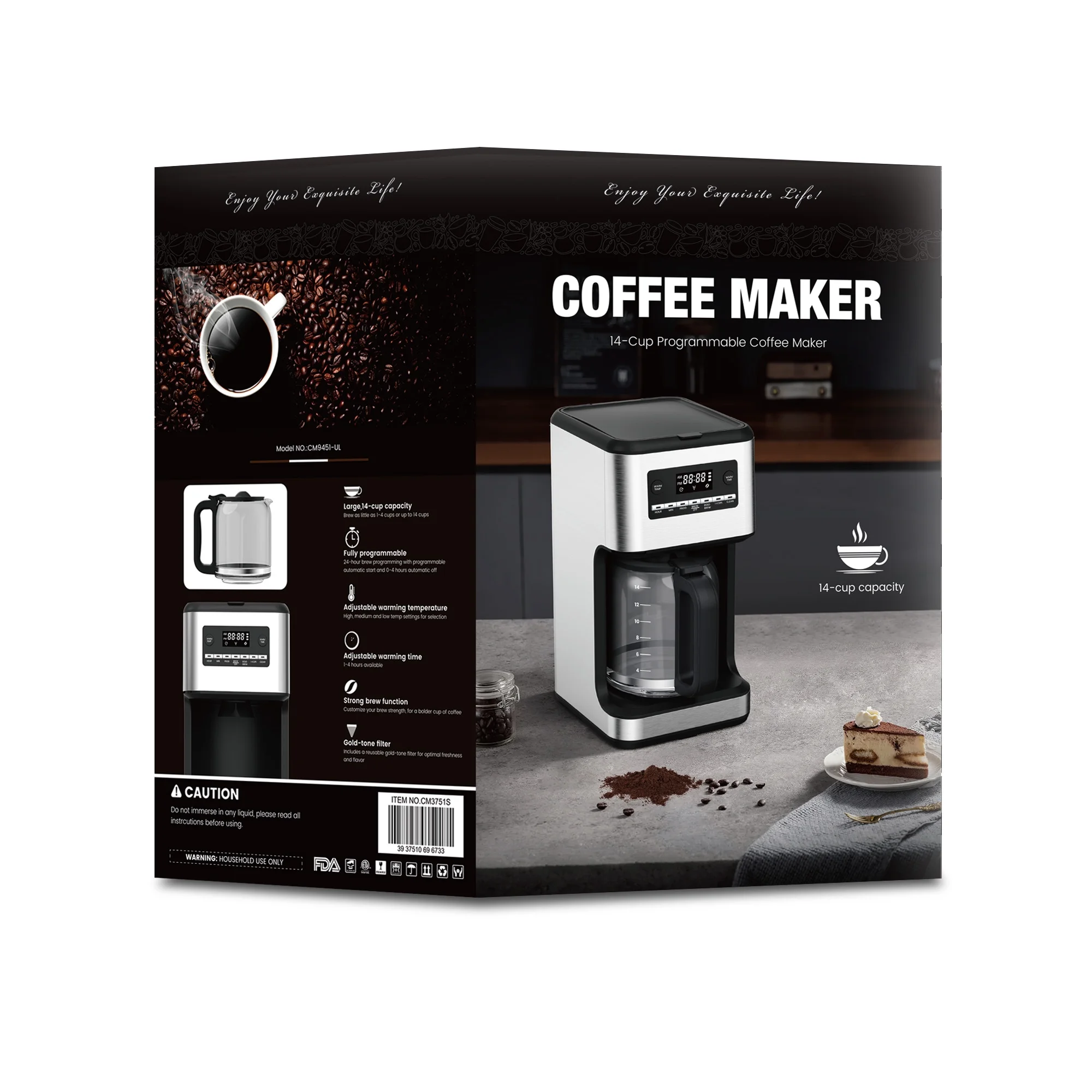 Besttey 14-Cup Programmable Coffee Maker, 71 oz. Rapid Brew, Stainless Steel, New