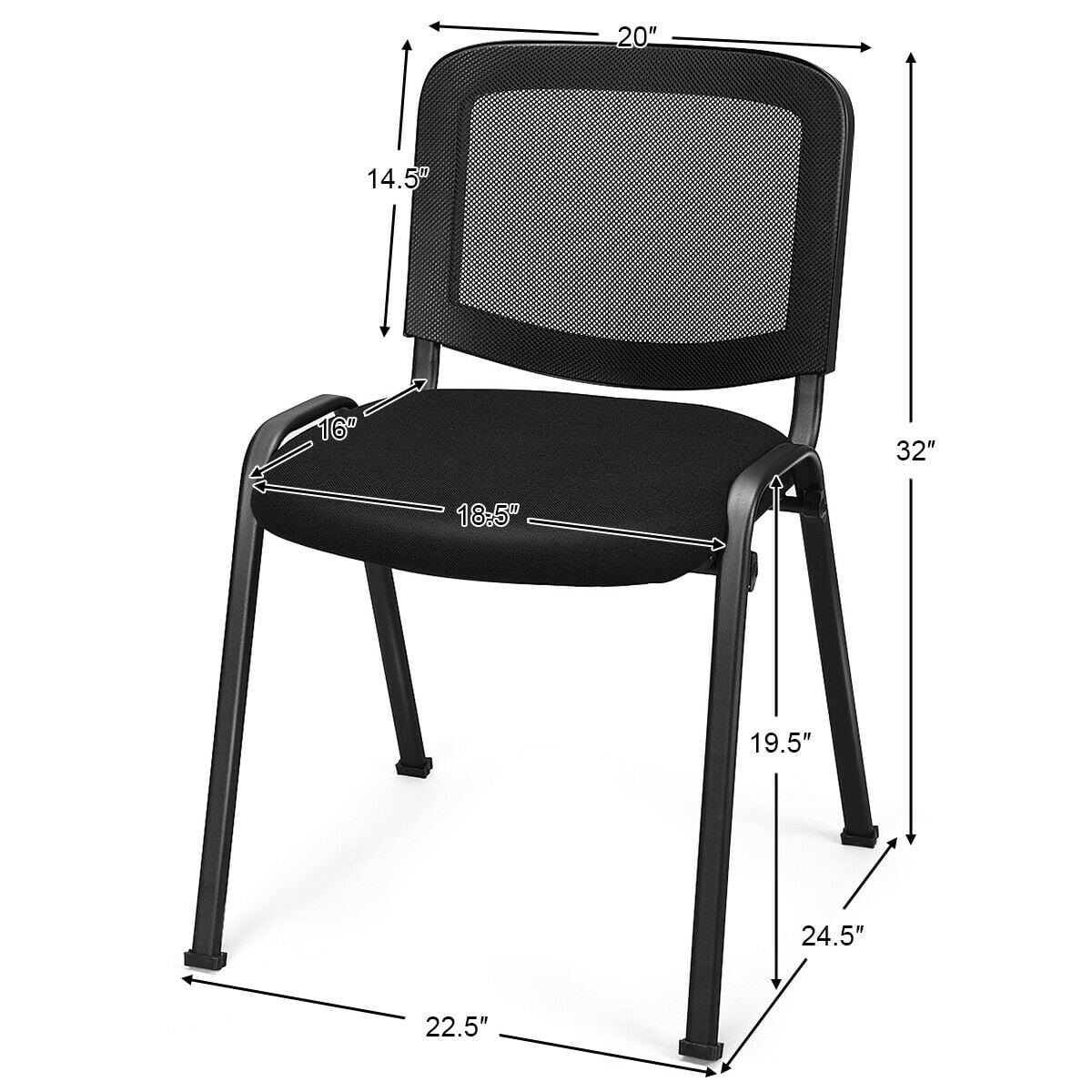 Gymax Set of 5 Conference Chair Mesh Back Office Waiting Room Guest Reception Black