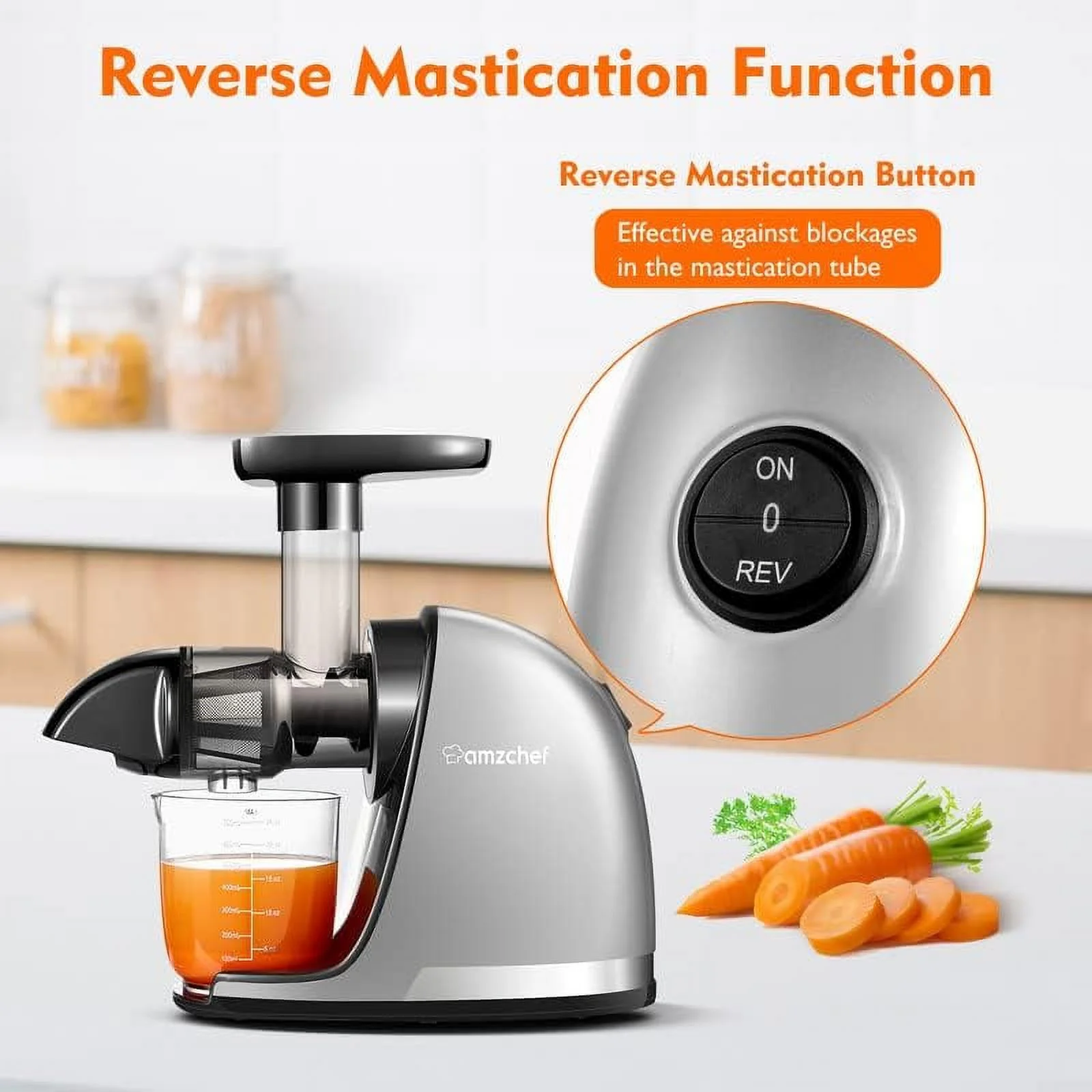 AMZCHEF Slow Masticating Juicer, Cold Press Juicer for Vegetables and Fruits, Easy to Clean,Gray