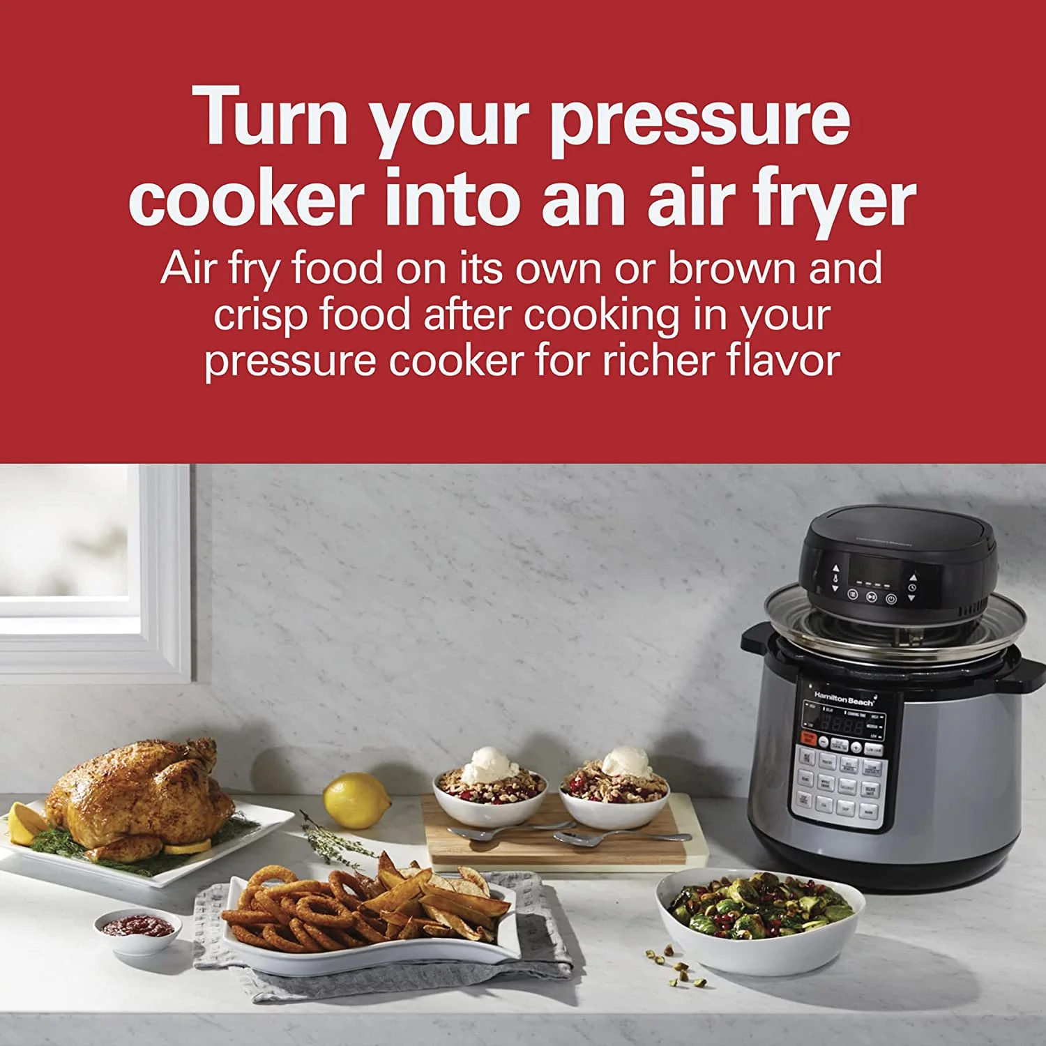 Hamilton Beach Air Fry Lid for 6 and 8 Quart Pressure Cookers, 34510