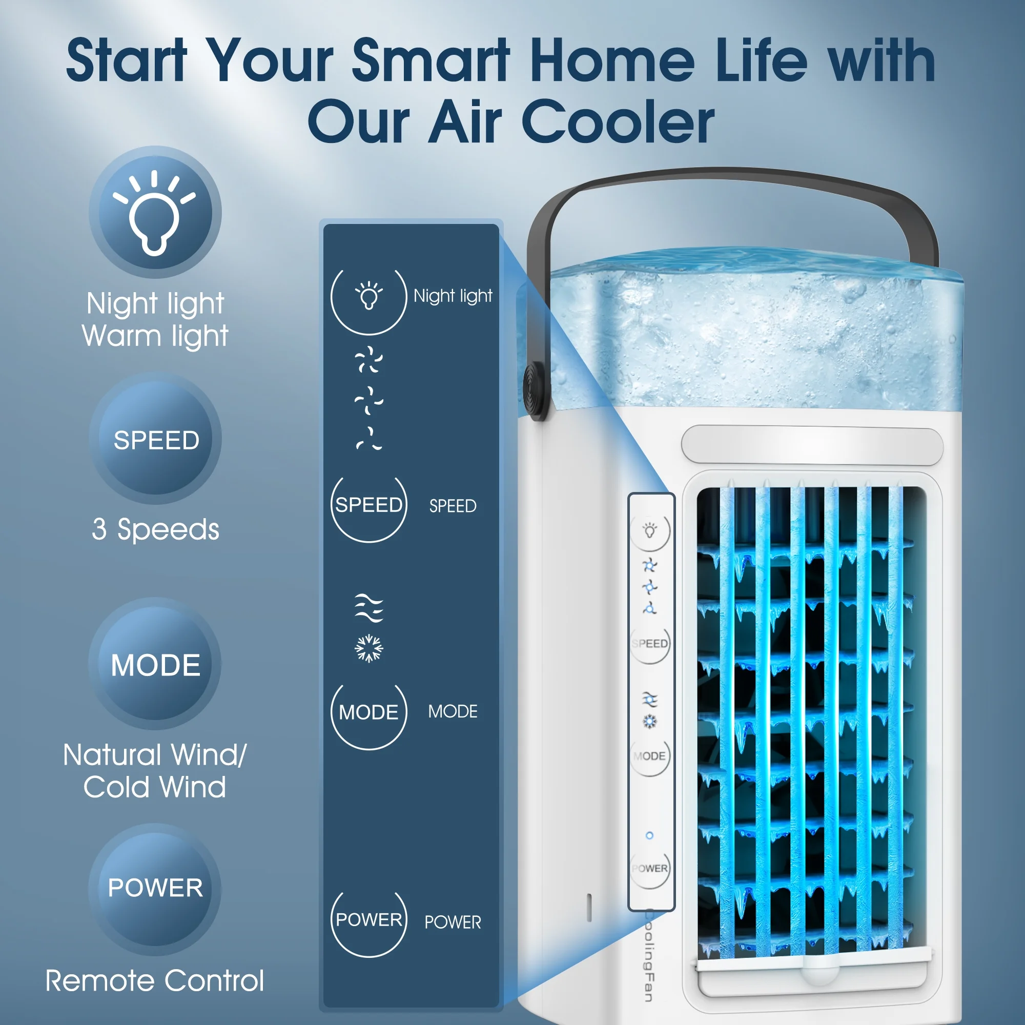 Air Conditioner Portable, Mini Portable Air Conditioner Quiet Desk Fan, Humidifier Misting Fan, Small Air Conditioner 3 Speeds and LED Light, Evaporative Cooler for Home, Office, Room