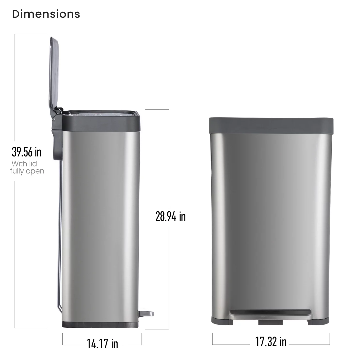 Home Zone Living 18.5 gal Tall Kitchen Garbage Can, Stainless Steel