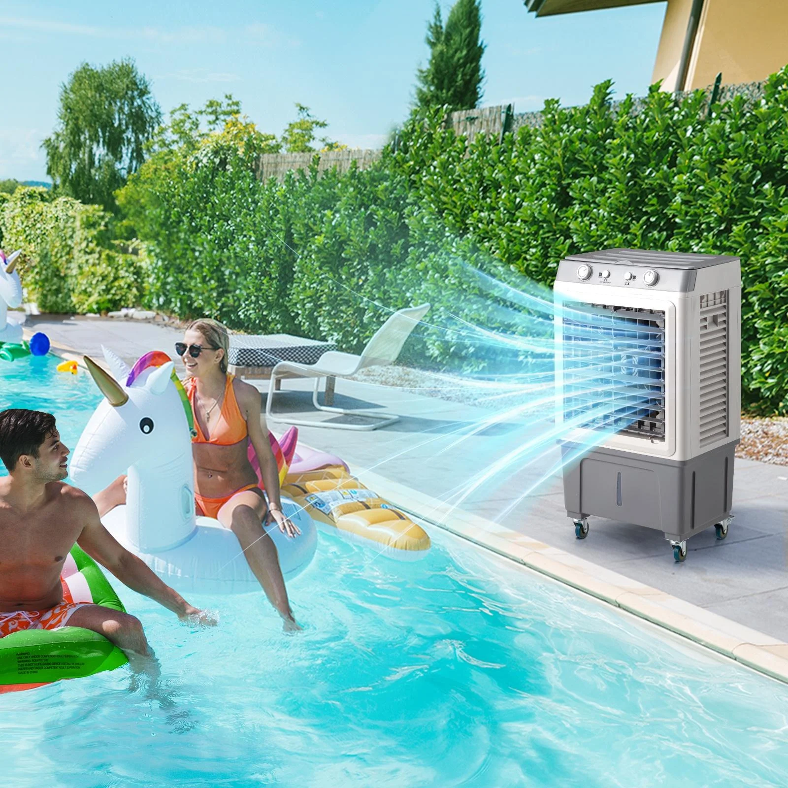80W Evaporative Air Cooler, 2353CFM Portable Ice Cooling Fan w/Humidifier, Indoor Outdoor Evaporative Cooler with 7.9GAL Water Tank, 3 Speeds & 90��Swing, 4 Ice Packs