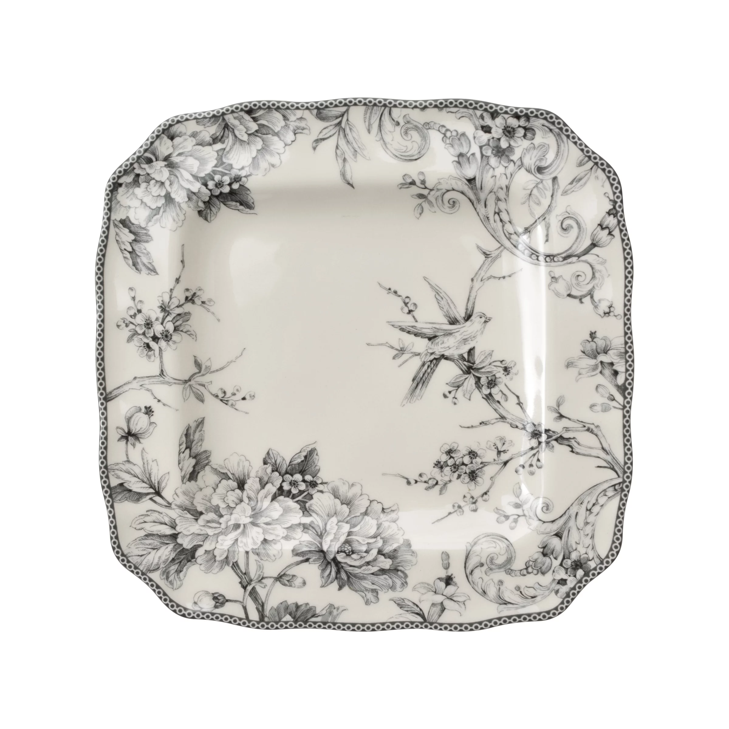 222 Fifth Adelaide Square Porcelain Dinnerware Collection, 16-Piece Set, Grey Toile
