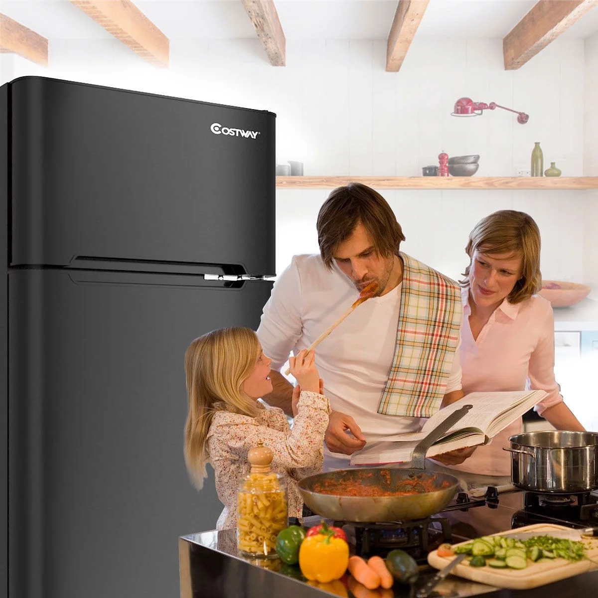 Costway Refrigerator Small Freezer Cooler Fridge Compact 3.2 cu ft. Unit, Black